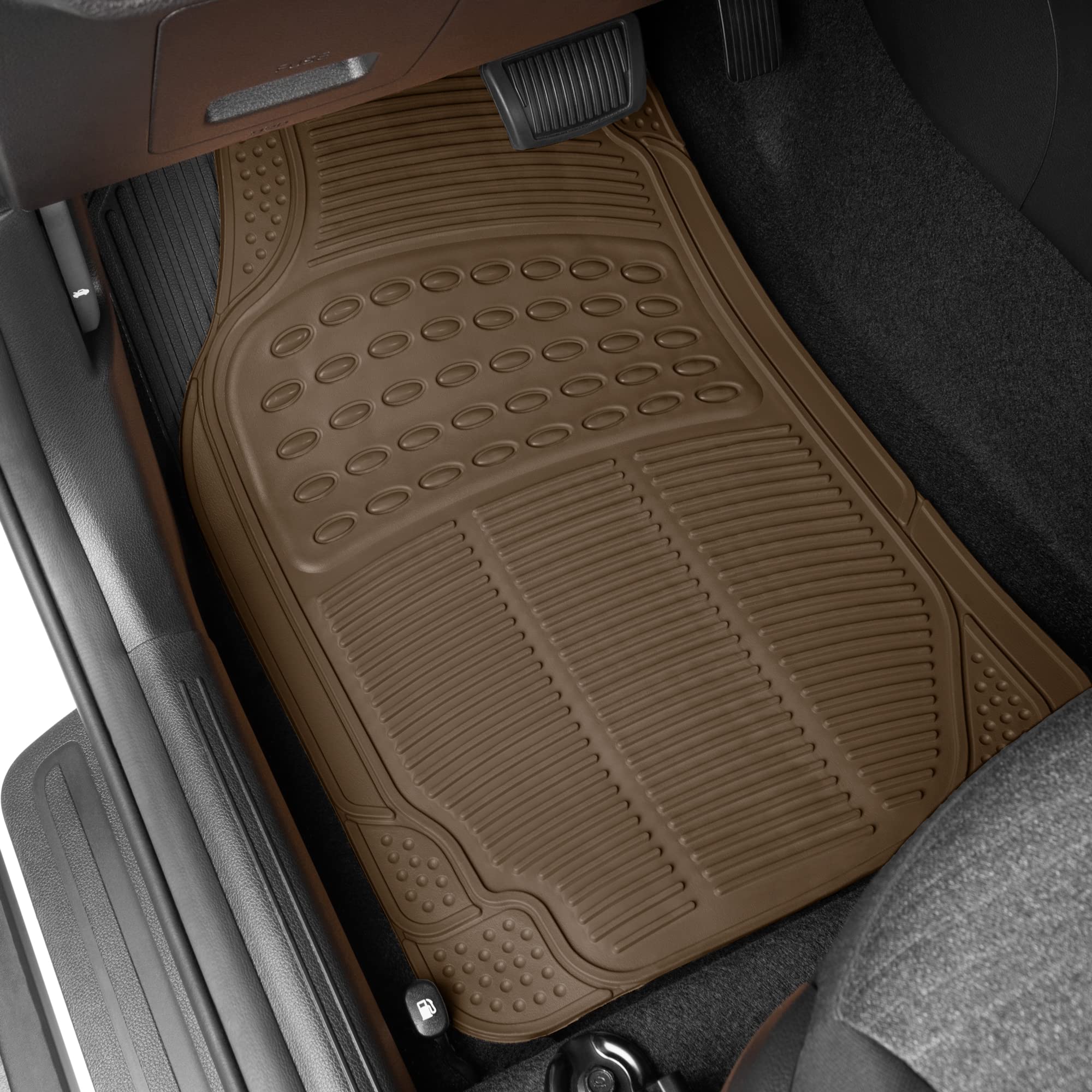 Bdk Proliner Floor Mats For Cars Trucks Suv, 3-Piece All-Weather Car Mats With Universal Fit Design, Durable Car Floor Mats With Capture Ridges, Waterproof Rubber Floor Mats For Cars (Beige)