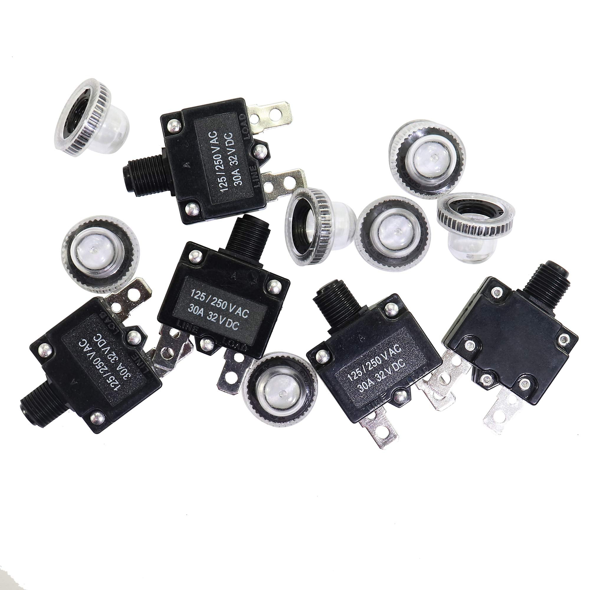 Fuzbaxy 5Pcs 30Amp Circuit Breakers With Manual Reset 32Vdc,Ac125-250V With Quick Connect Terminals