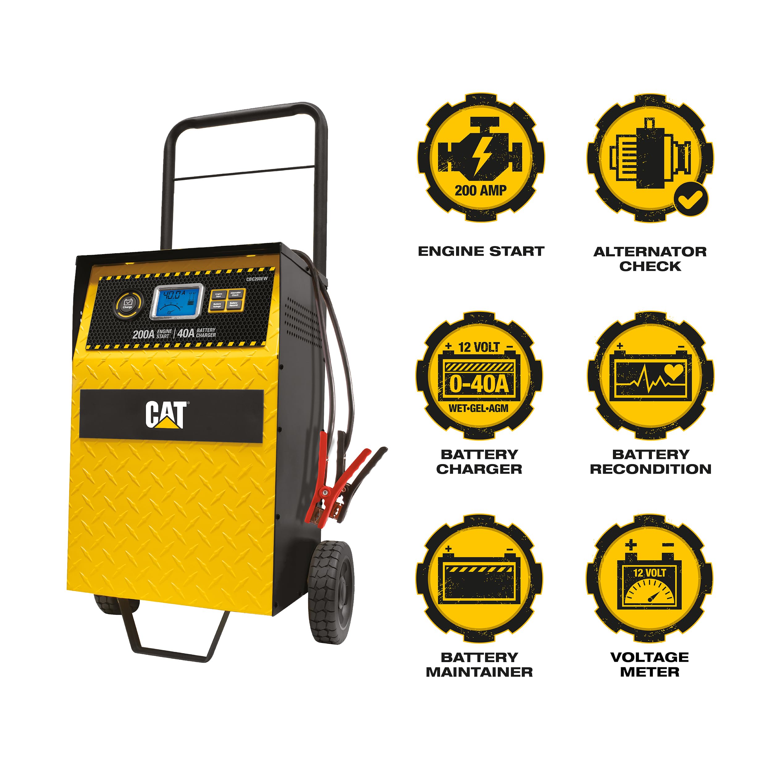 Cat Cbc200Ew Professional 40-Amp Rolling Battery Charger And 3-Amp Maintainer With 200-Amp Engine Start