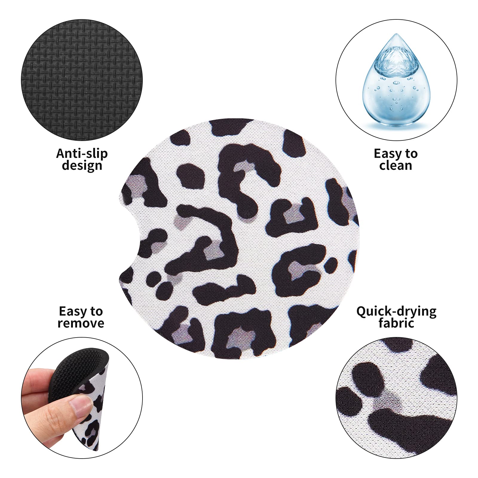 tifanso Car Cup Drink Holder Coaster, 2 Pack Car Coasters for Cup Holders, Cute Vehicle Accessories for Women and Girl (Snow Leo