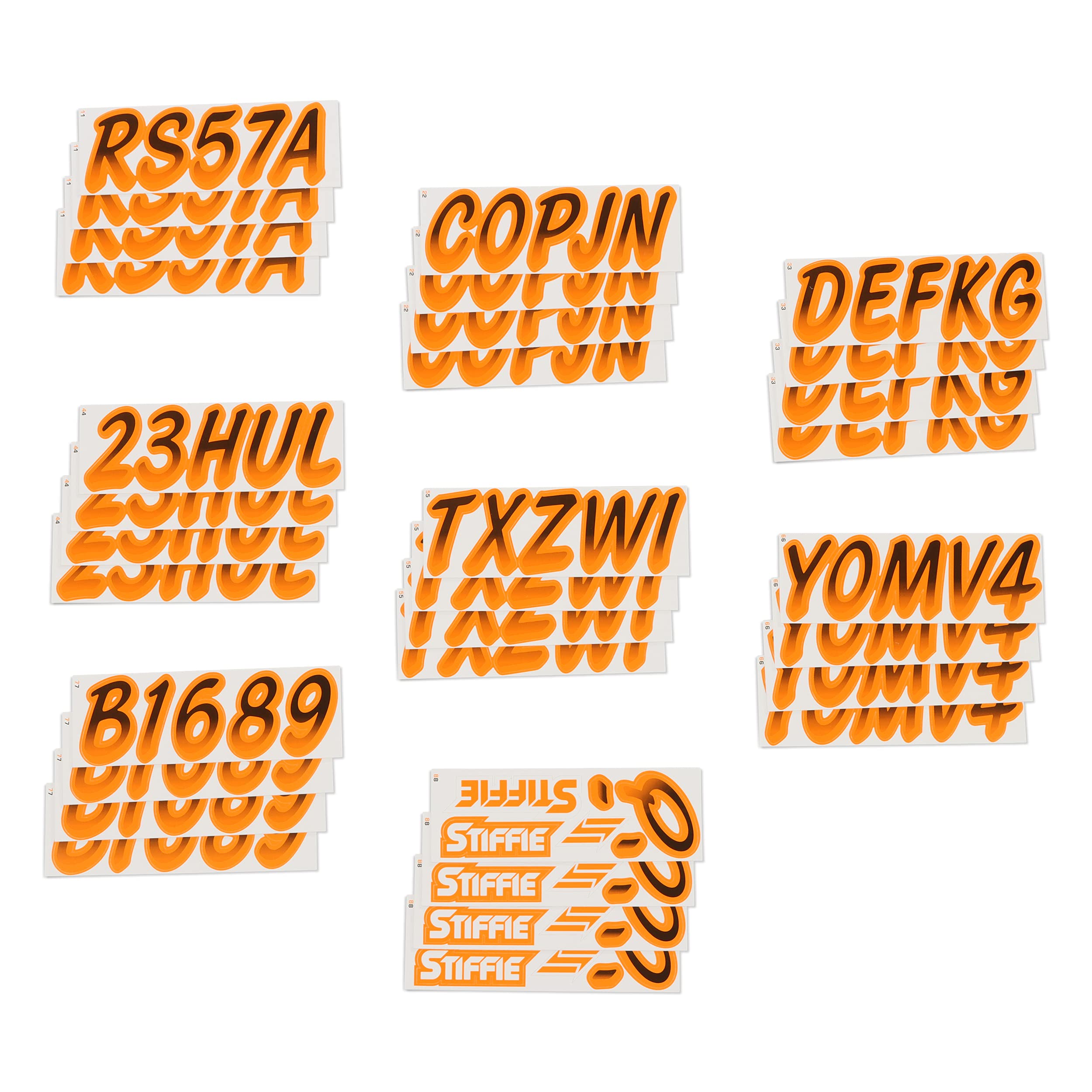 Stiffie Whipline Black/Orange Crush 3 '' Super Sticky Boat & Pwc Registration Decals  Numbers Letters Stickers