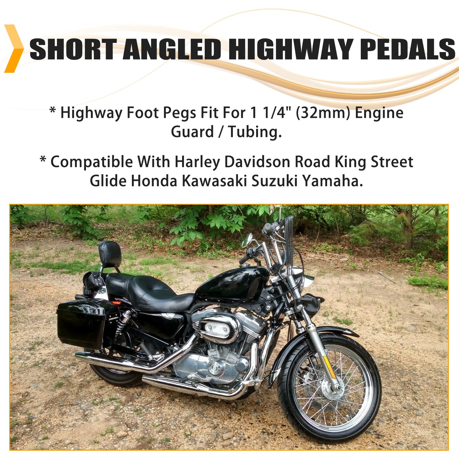 Ecotric 1.25'' Motorcycle Highway Footpegs Foot Pegs W/Quick Clamps Compatible With Harley Davidson Touring Road King Street Gli