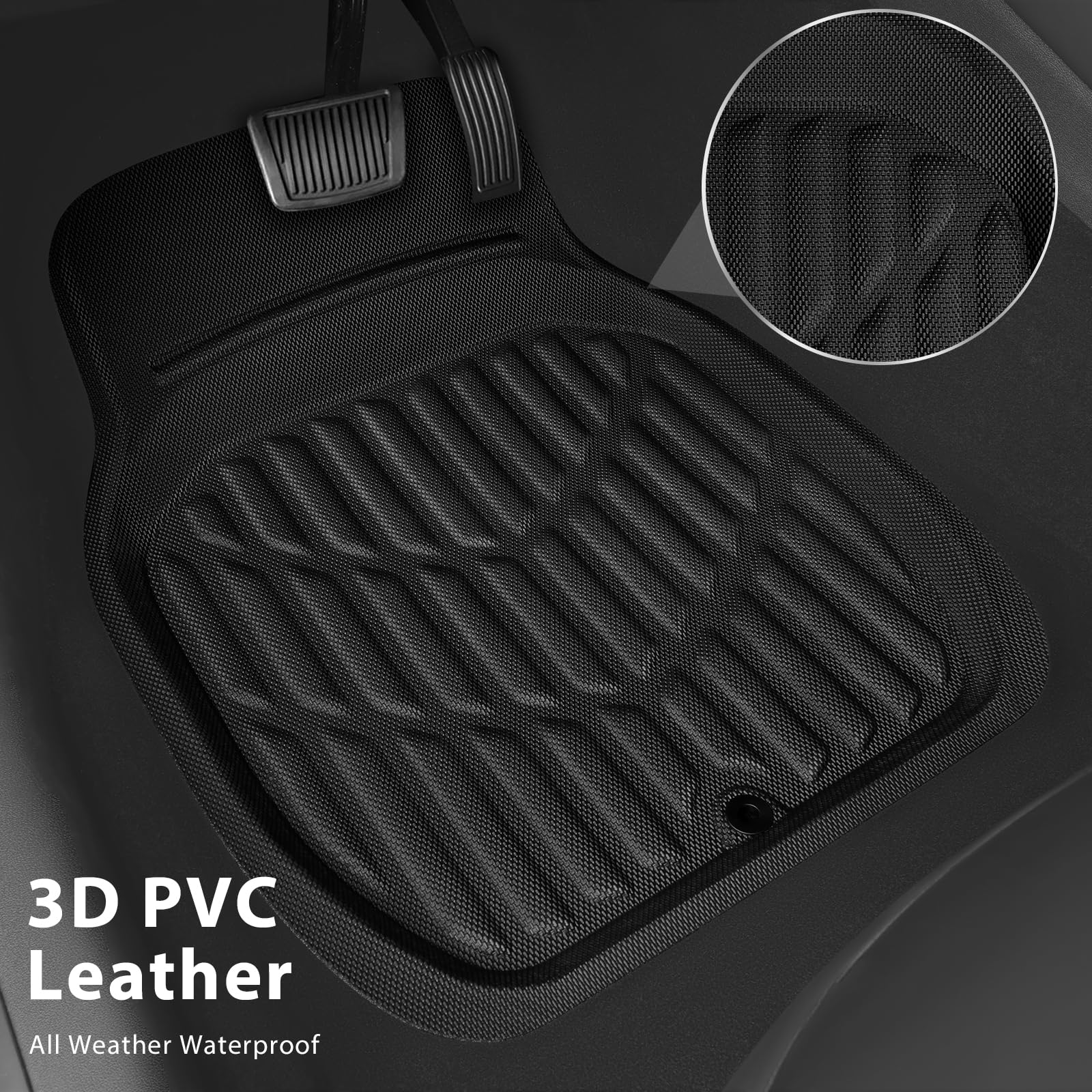 Car Pass Pvc Deep Dish Car Mats Full Set, Waterproof All Weather Luxury Faux Leather Car Floor Mats 4 Piece, Anti-Slip Universal