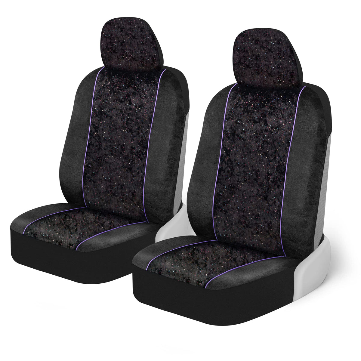 Bdk Black Stardust Car Seat Covers For Front Seats, 2 Count.Glitter Pattern Front Seat Cover Set With Matching Headrest, Sideles