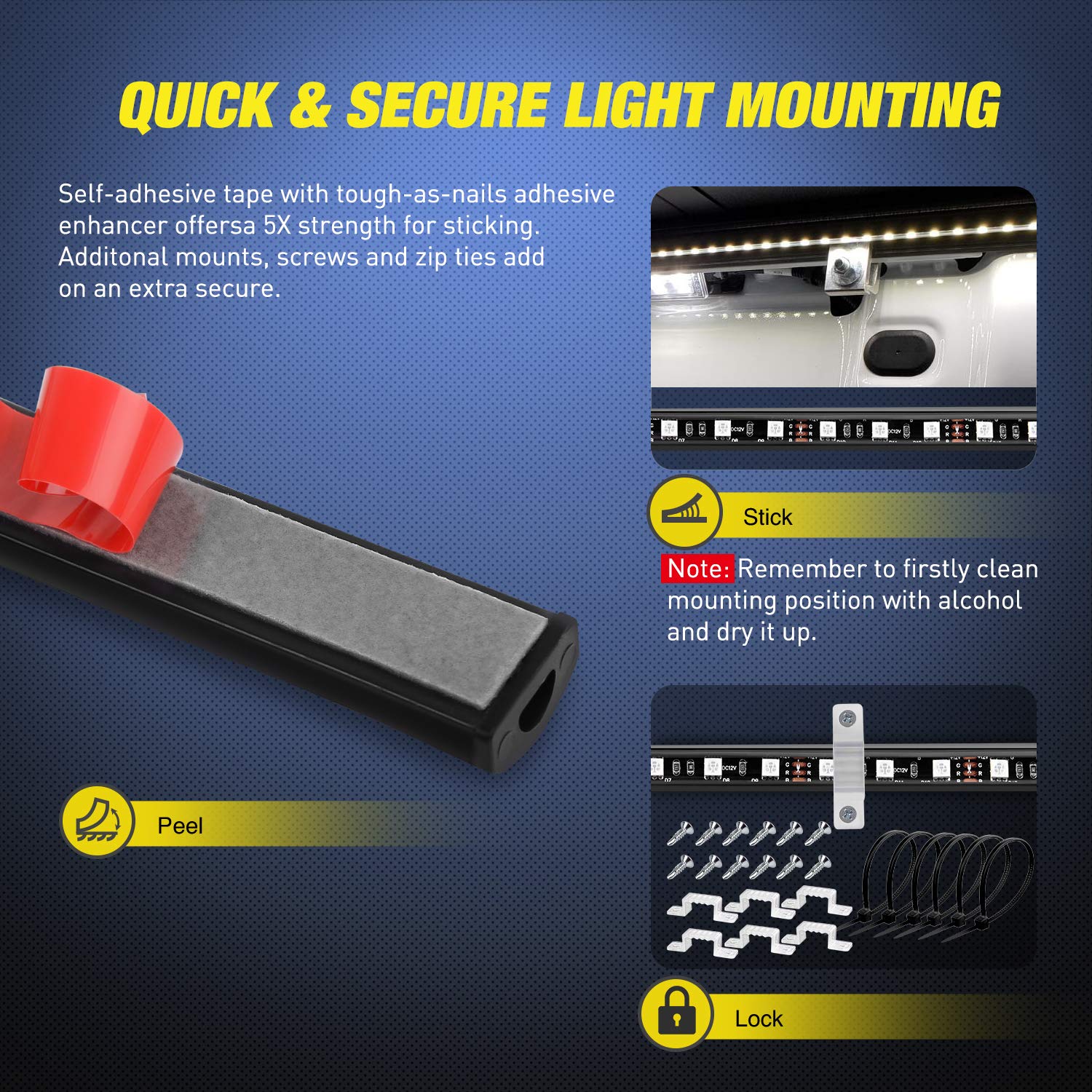 Nilight - Tl-31 2Pcs 60Inch Rgb Truck Bed Light Strip Kit 180 Led Rf Remote Control With On Off Switch Blade Fuse 2Way Splitter