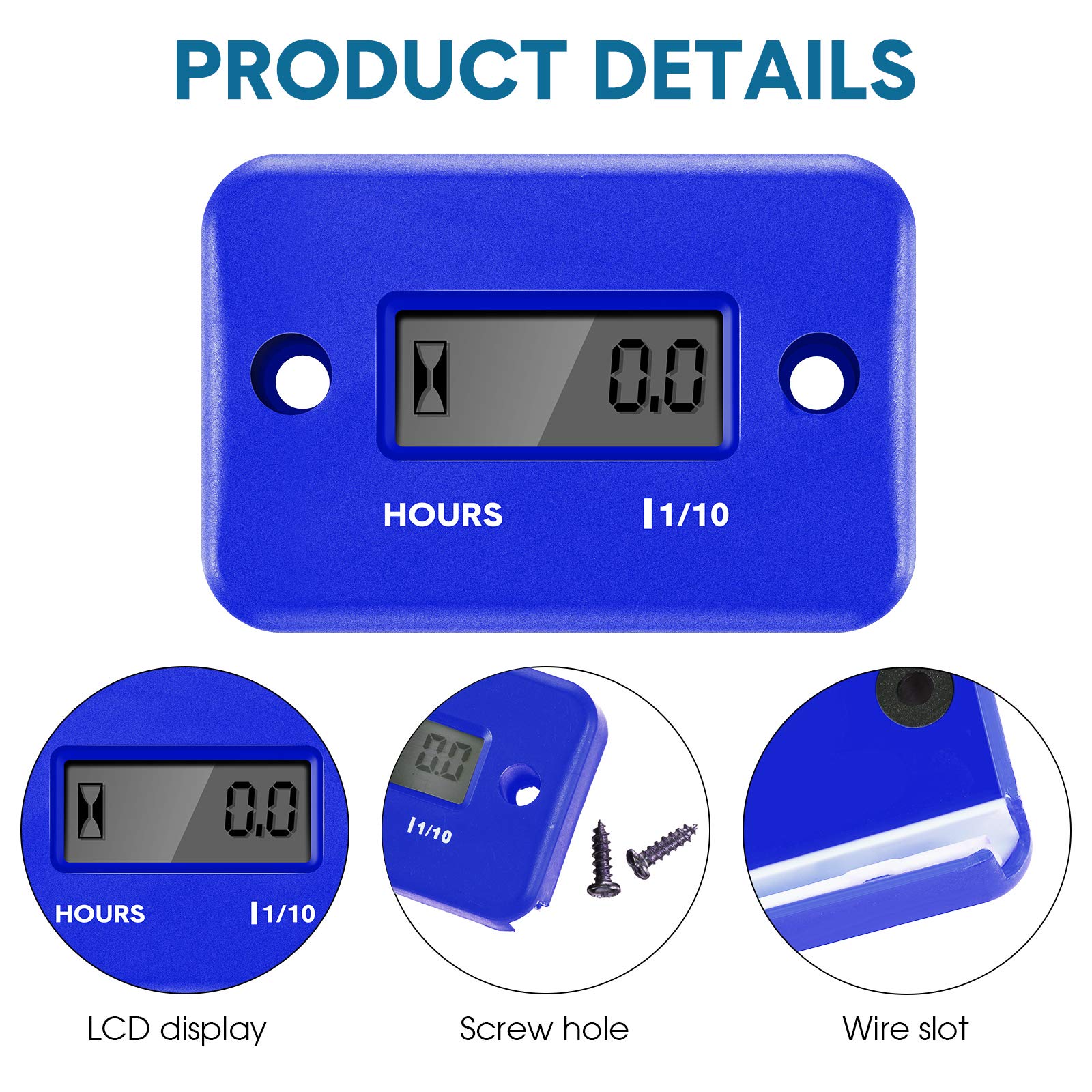 2 Pieces Inductive Hour Meter for Gas Engine Lawn Mower Dirt Bike Motorcycle Motocross Snowmobile Karting Marine ATV Boat Outboa