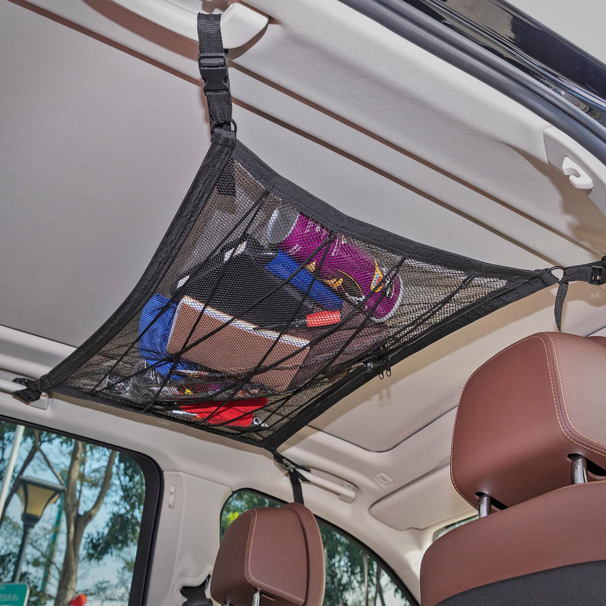 Amiss Car Ceiling Cargo Net Pocket, 31.5 x 20.9 Adjustable Roof Double-Layer and Load-Bearing Storage Net, Car Truck SUV Lon