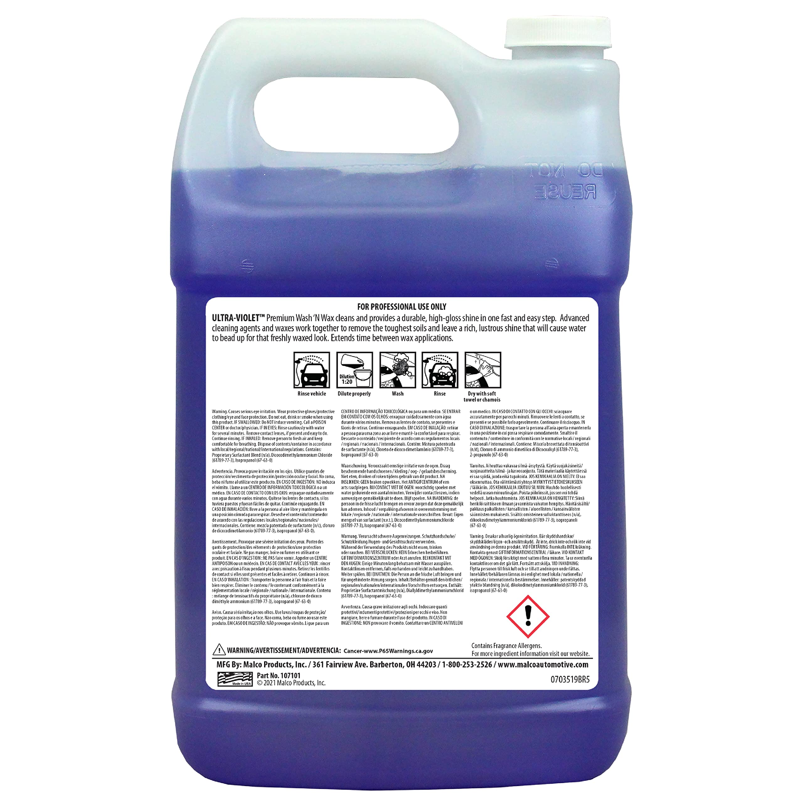 Malco Ultra Violet Premium Wash'n Wax - Best 2-In-1 Car Wash and Wax/Cleans and Provides A Durable, High-Gloss Shine in One Fast