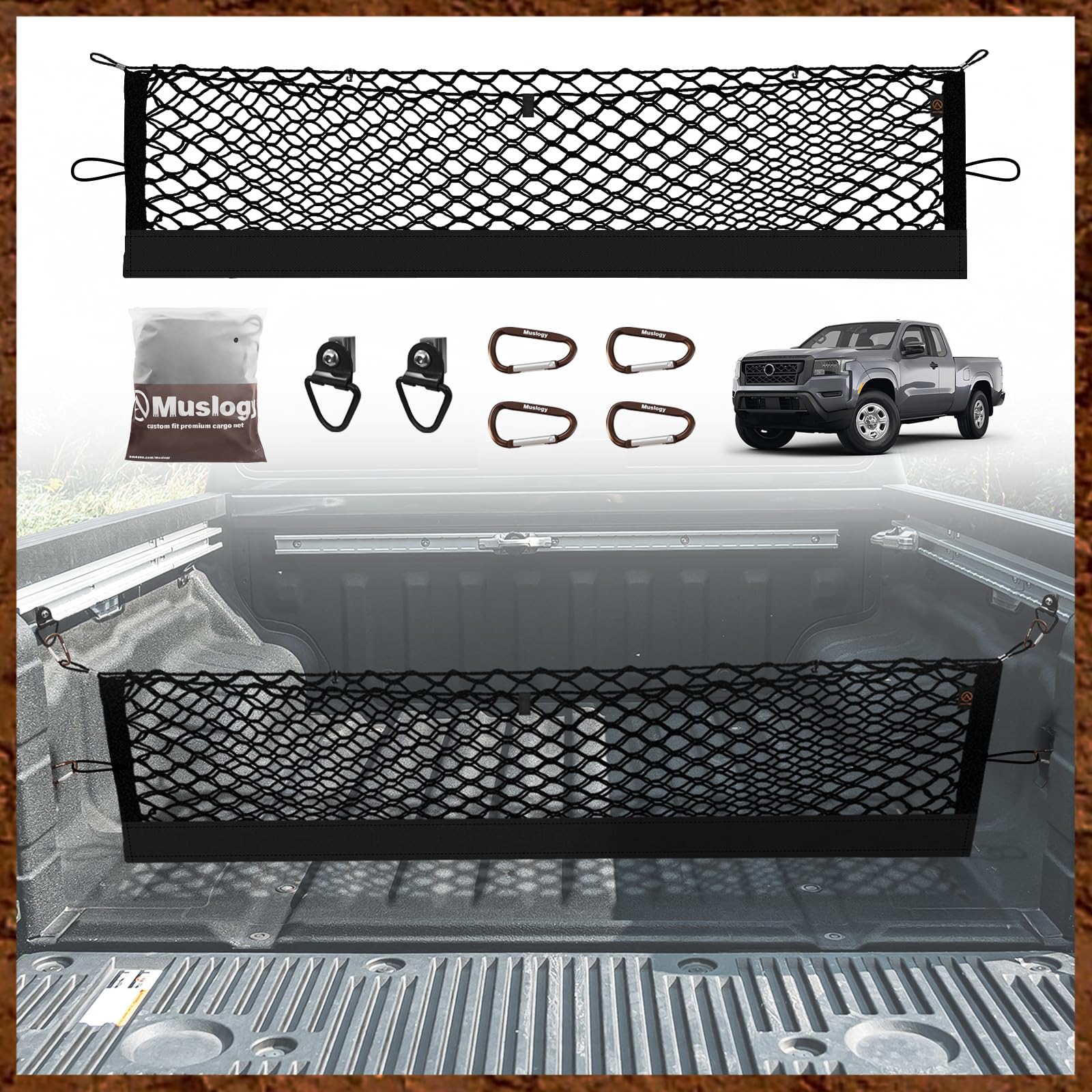 Muslogy Truck Bed Cargo Net Compatible With Nissan Frontier 2022-2024 2025 Accessories Storage Organizer Pickup Truck Bed Envelo