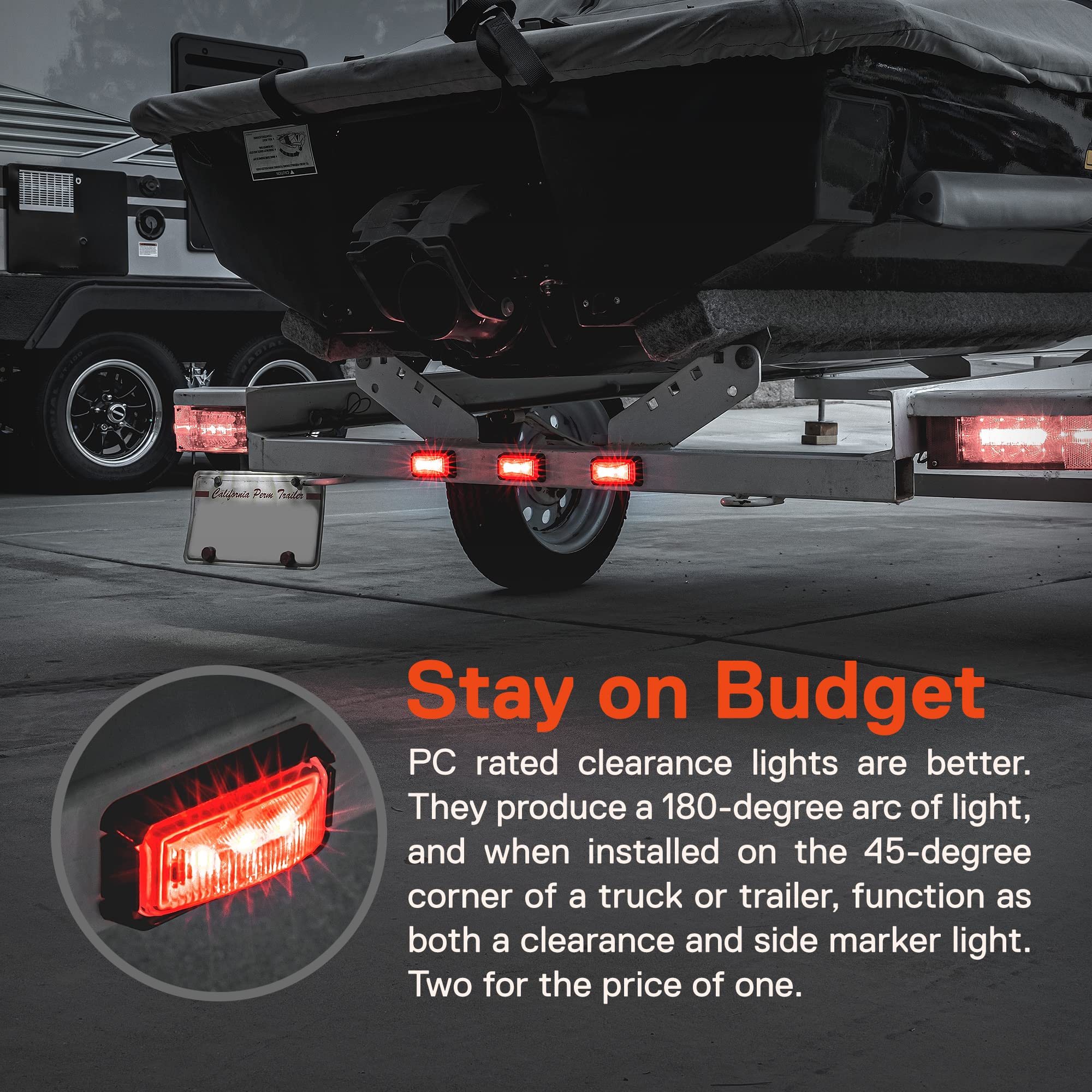 True Mods 4Pc 2.5'' Amber + Red Led Trailer Marker Light W/Black Bezel [Dot Fmvss 108] [Sae P2Pc] [Surface Mount] [Waterproof Ip