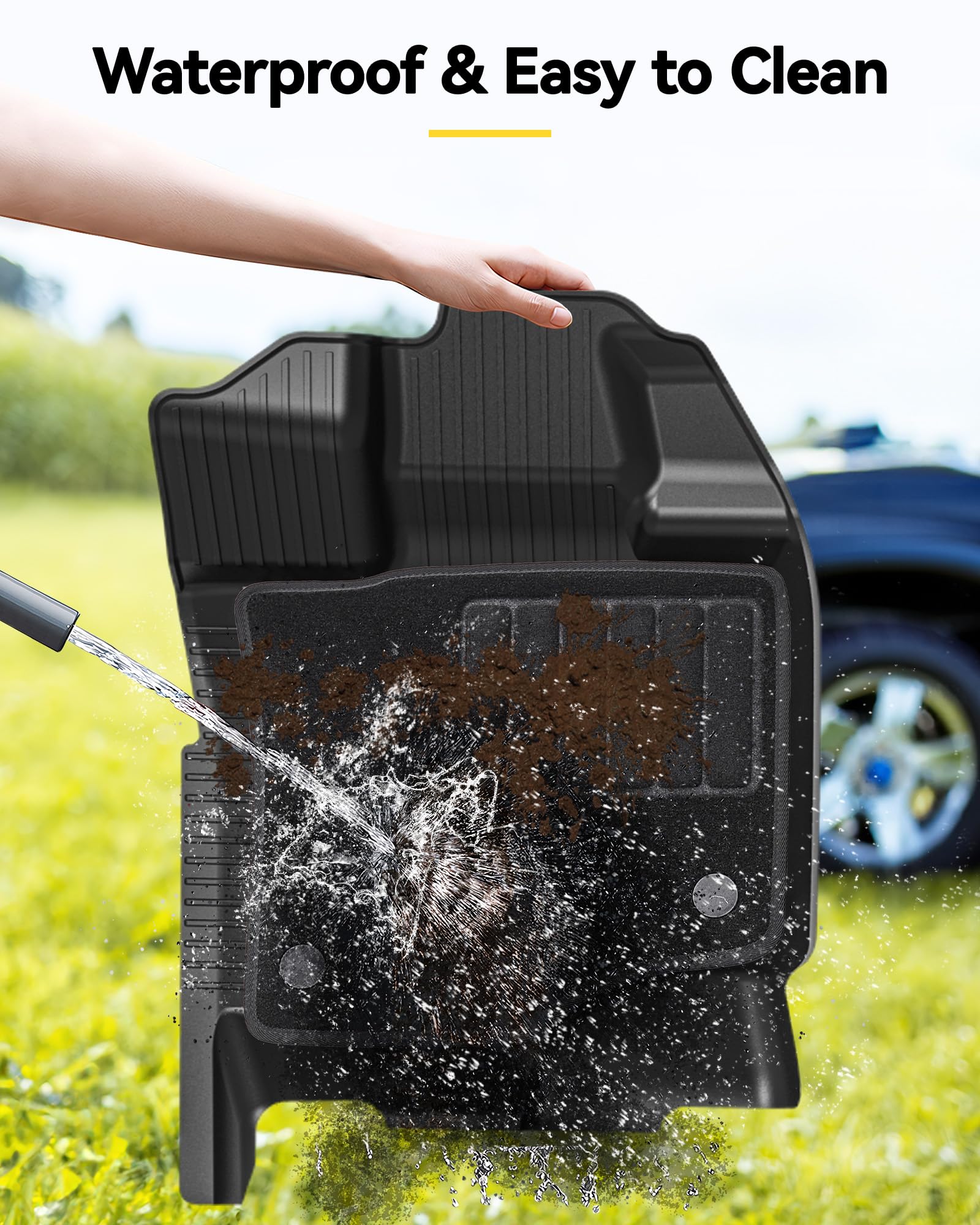 3W Floor Mats & Front Carpet Fit For 2015-2024 Ford F150 / F-150 Lightning Supercrew Cab, Tpe All Weather Heavy Duty Floor Liner