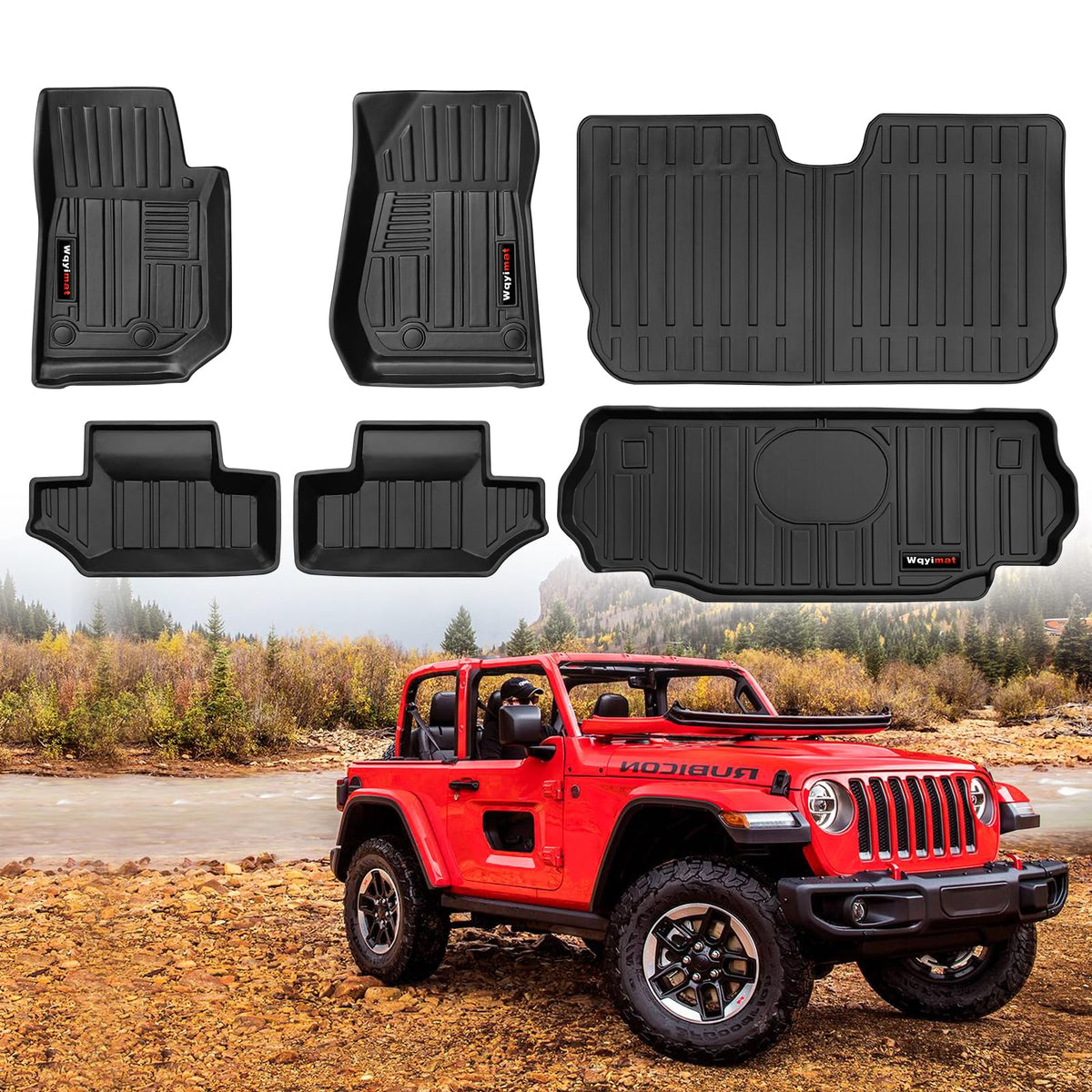 Custom for 2007-2018 Jeep Wrangler JK 2 Door Floor Mats & Trunk Cargo Liner & Backrest Mat TPE All Weather Car Liners Accessorie