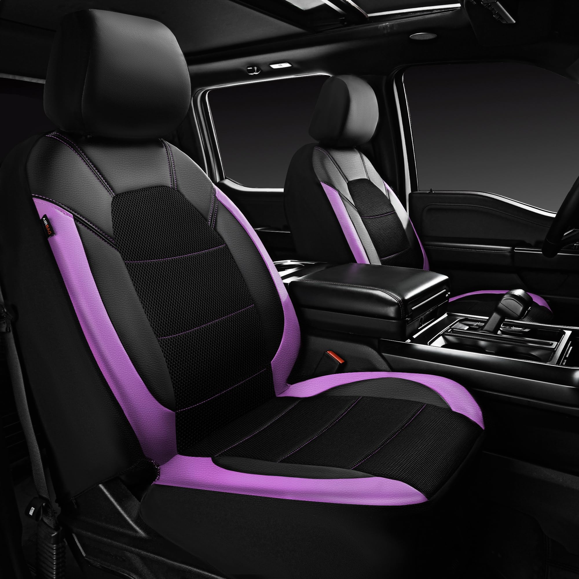 CAR PASS Universal Leather Two Front Seat Covers,Sport seat Covers fits Most Cars, SUVs, Trucks, and Vans Airbag Compatible (Bla