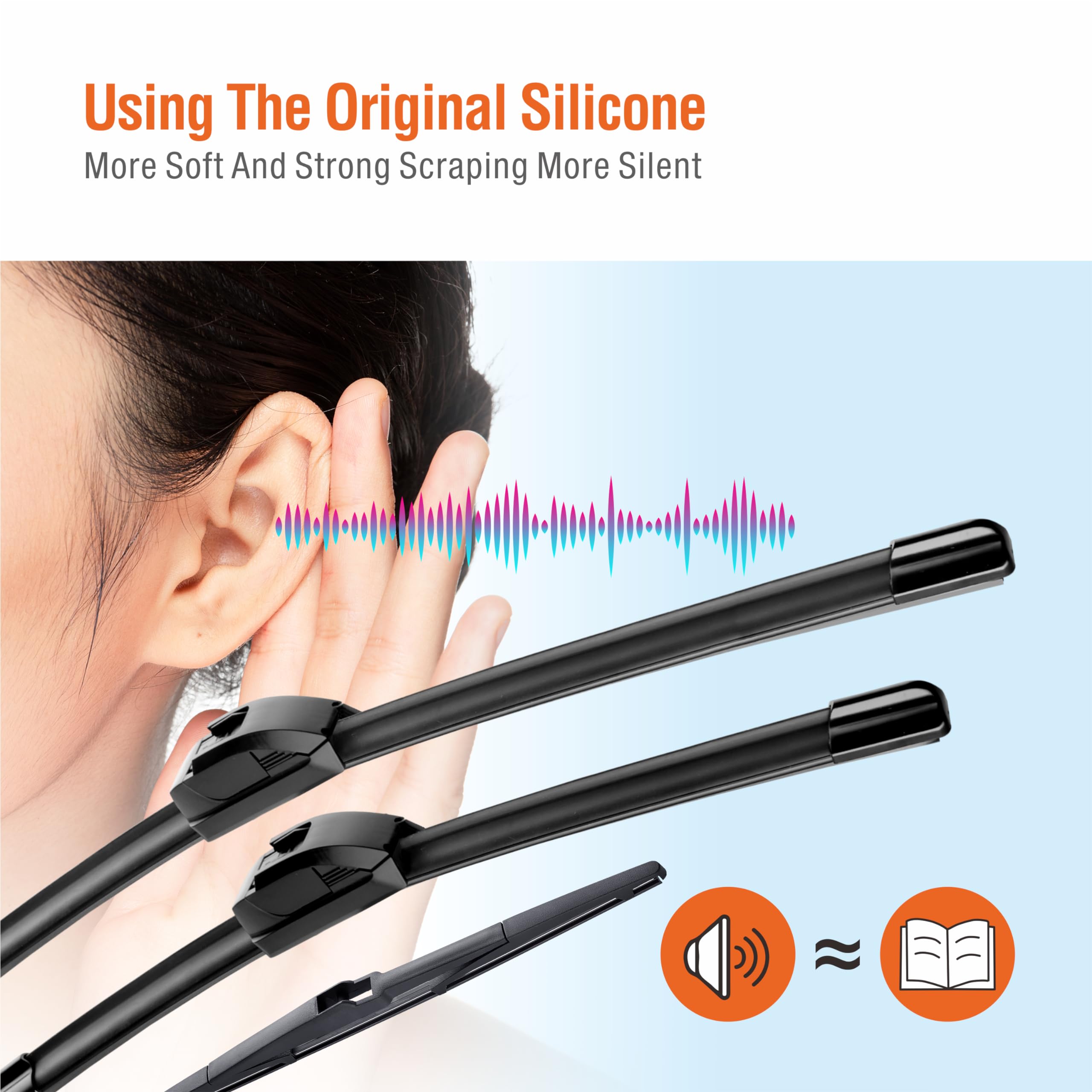 Wowiper Silicone Windshield Wiper Blades With Rear Wiper Blade For Toyota Rav4 2013-2018, All-Season Automotive Replacement Wind