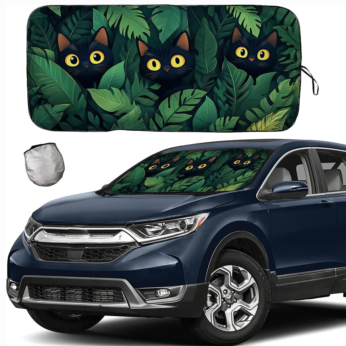 [2025 Upgrade] Tdcqqgqq Windshield Sunshade For Cars, Medium Size 46-64    X 34   , Cute Black Cat Design, Uv Protection, Heat R