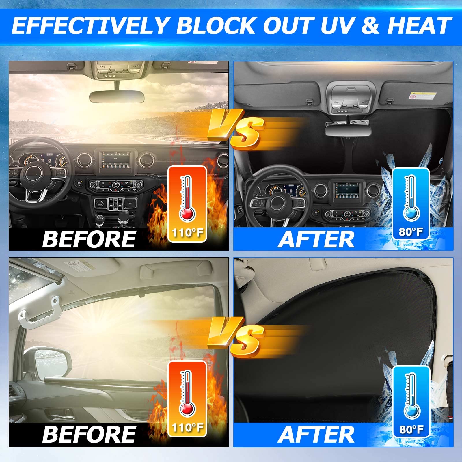 Karltys 3Pcs Windshield Sun Shade For Ford Escape 2025 2024 2023 2022 2021 2020, Reflective Front And Side Window Sunshade Fit Ford Escape Foldable Sun Visor Protector Cover Blocks Heat Uv Rays