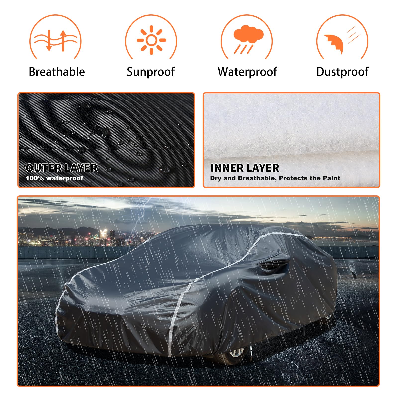 Coverado 6 Layers All Weather Car Cover - Soft Cotton Lined, Heavy Duty, Rain, Snow, Uv & Hail Protection - Universal Fit For Sp