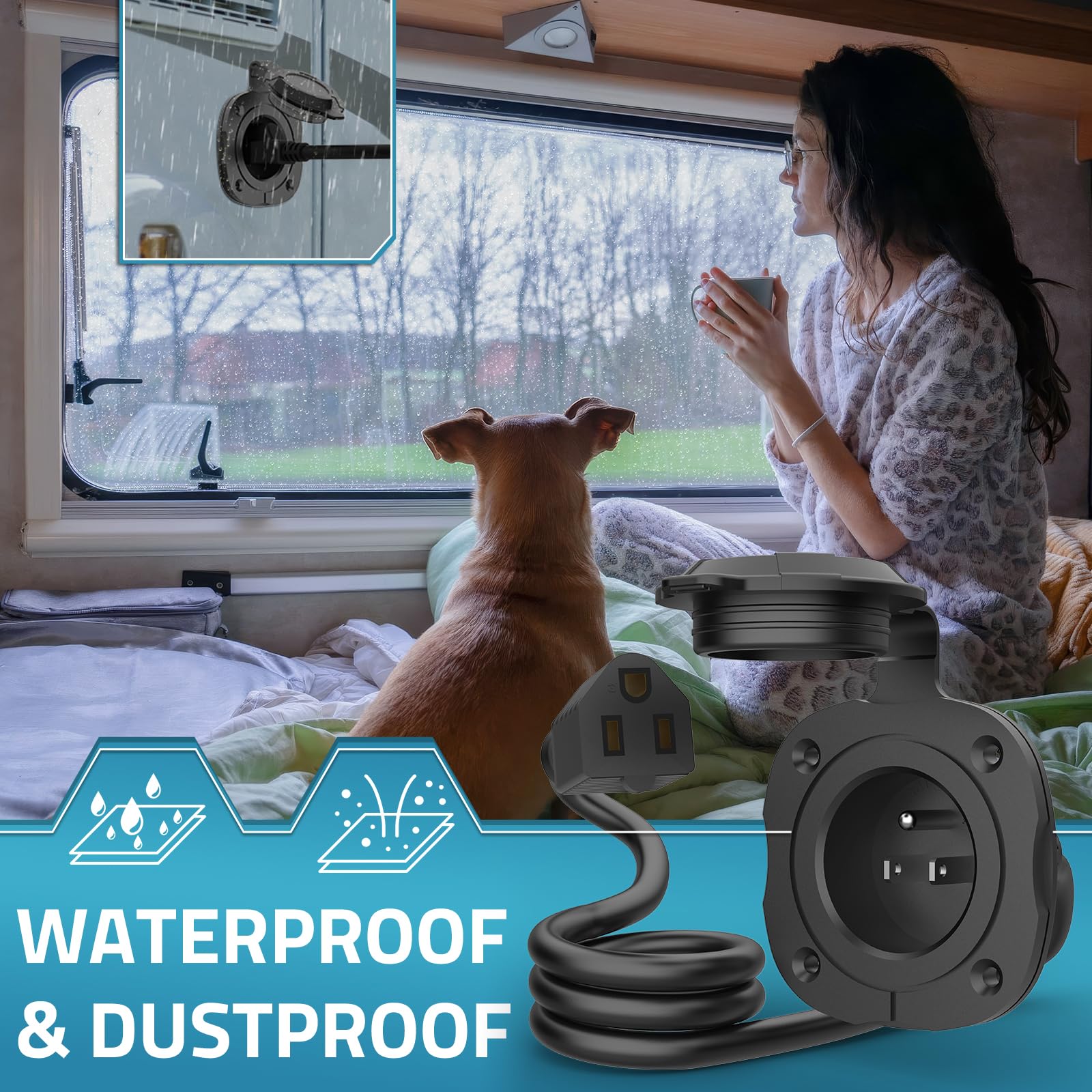 Paulinn Shore Power Inlet Plug 15 Amp, 125V Nema 5-15 Ac Power Inlet Port Plug W/Integrated 18'' Extension Cord And Waterproof B