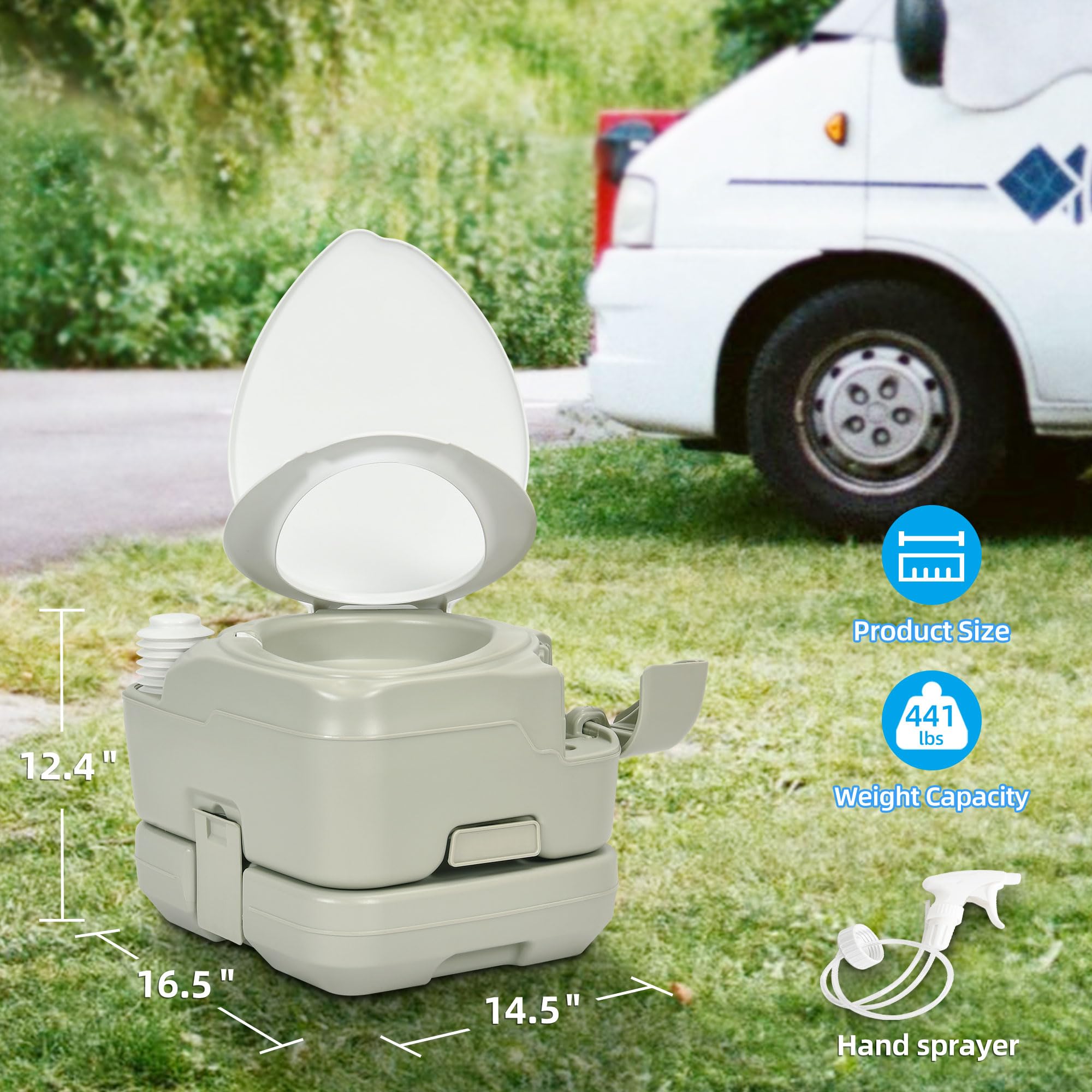 Yitahome Portable Toilet 2.64 Gal Camping Porta Potty With Diagonal Enlargerd Bowl, Hand Sprayer And Press Flush Pump, Space Sav