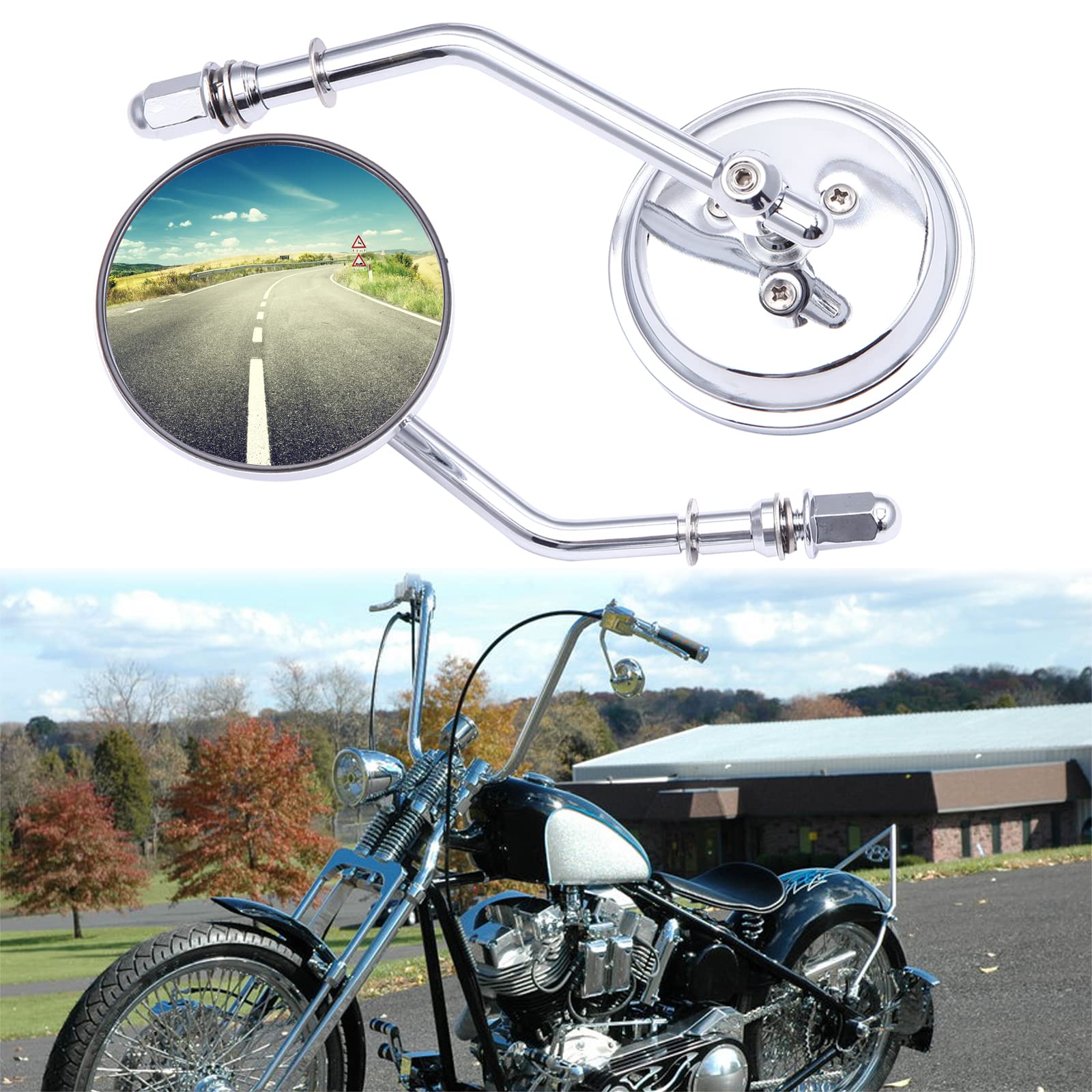 Chrome Motorcycle Round Sportster Mirrors Rear View Compatible With Harley Davidson Fatboy Dyna Street Glide Road King Softail
