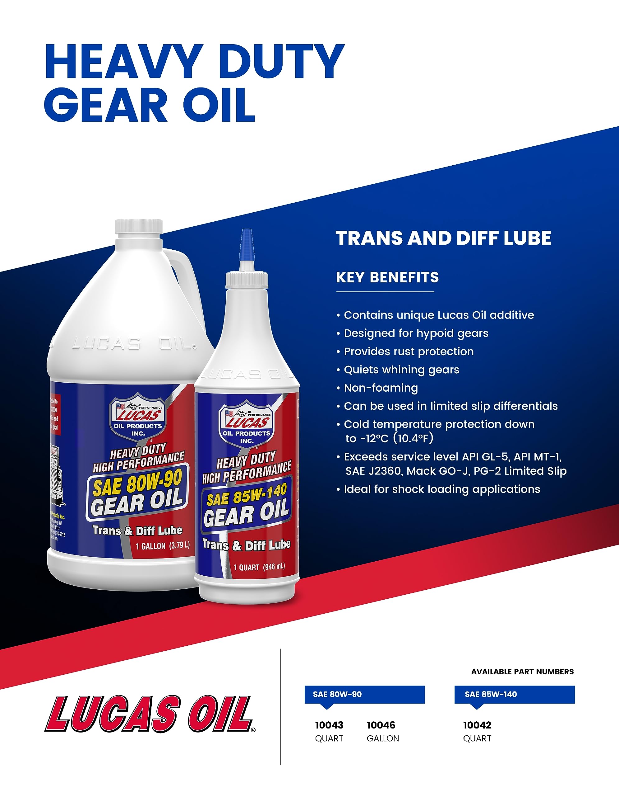 Lucas 10043 Heavy Duty Gear Oil, 32 Oz, Plastic Bottle, Amber, Liquid