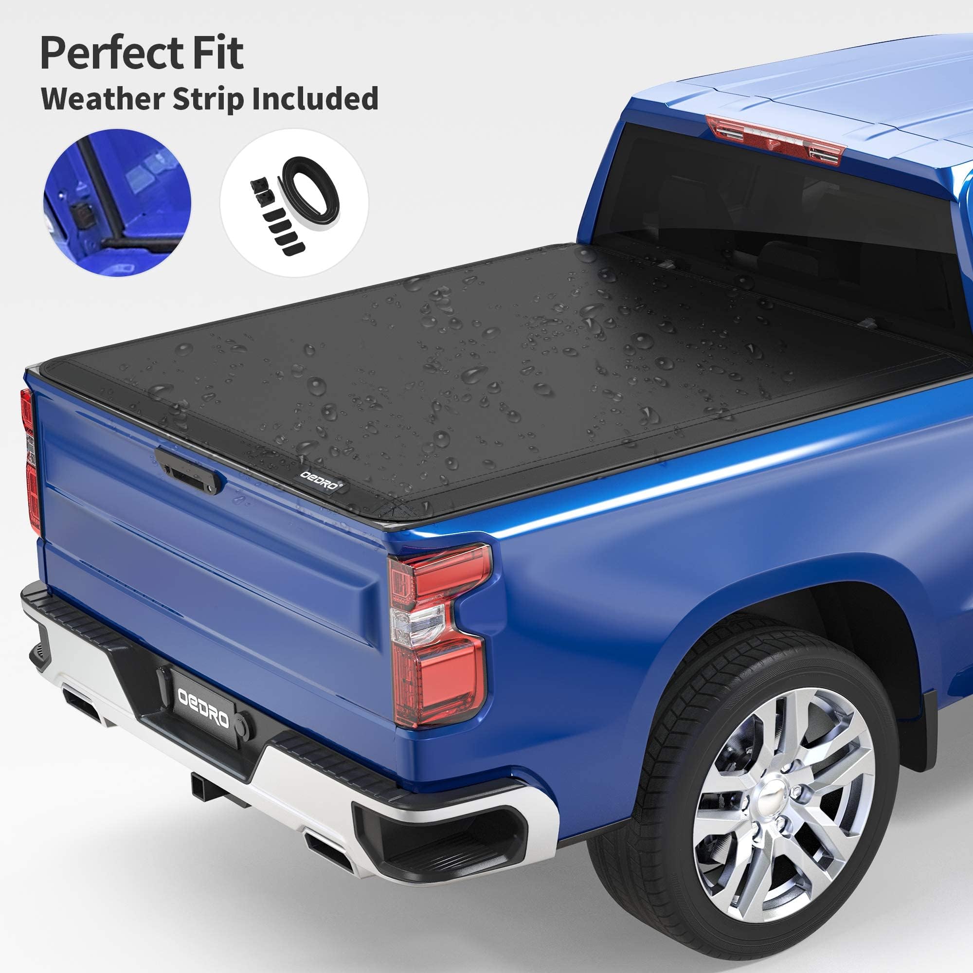 Oedro Soft Tri-Fold Truck Bed Tonneau Cover Compatible With 2016-2023 Toyota Tacoma With 5Ft Bed, Fleetside With Track Rail Syst