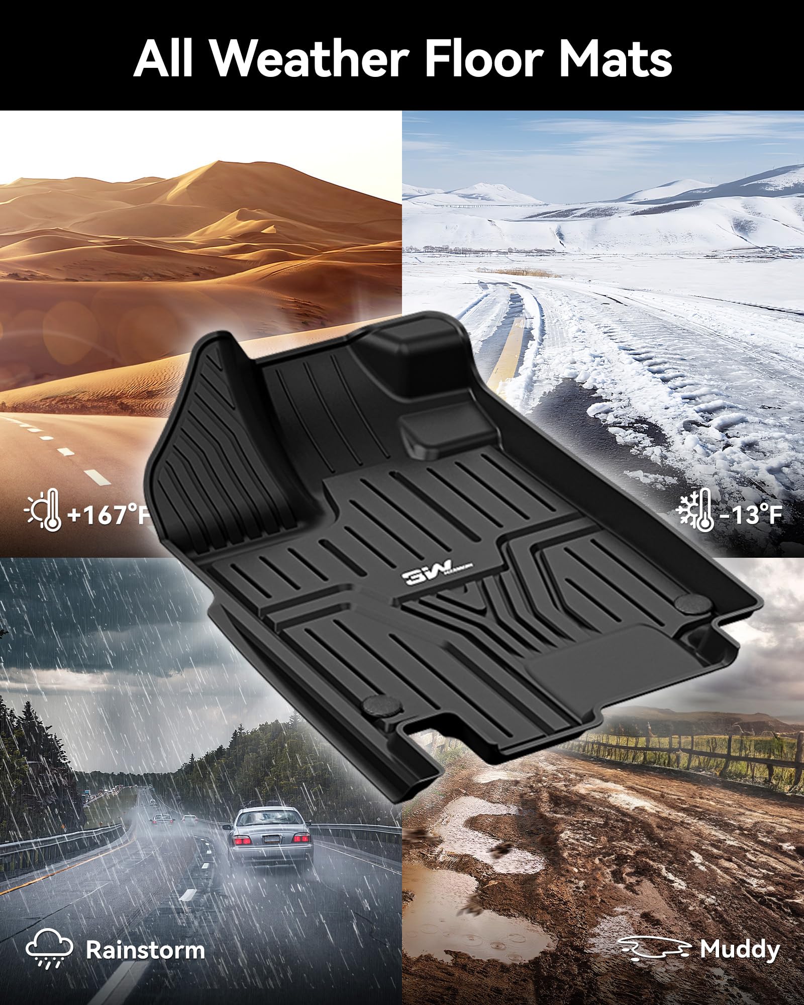 3W Floor Mats Fit For Honda Odyssey 2018-2025,Tpe All Weather Custom Fit Floor Liner 1St, 2Nd 3Rd Row Car Mats,Black