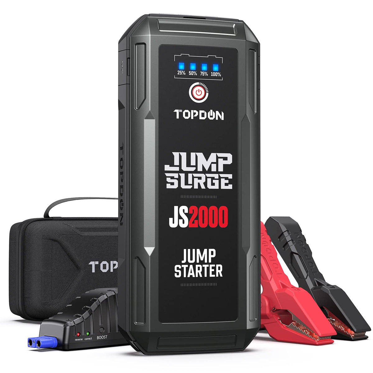 Car Battery Charger Topdon 2000A Peak Battery Jump Starter For Up To 8L Gas/6L Diesel Engines, 12V Portable Battery Booster Jump Starter Pack With Jumper Cables And Eva Protection Case