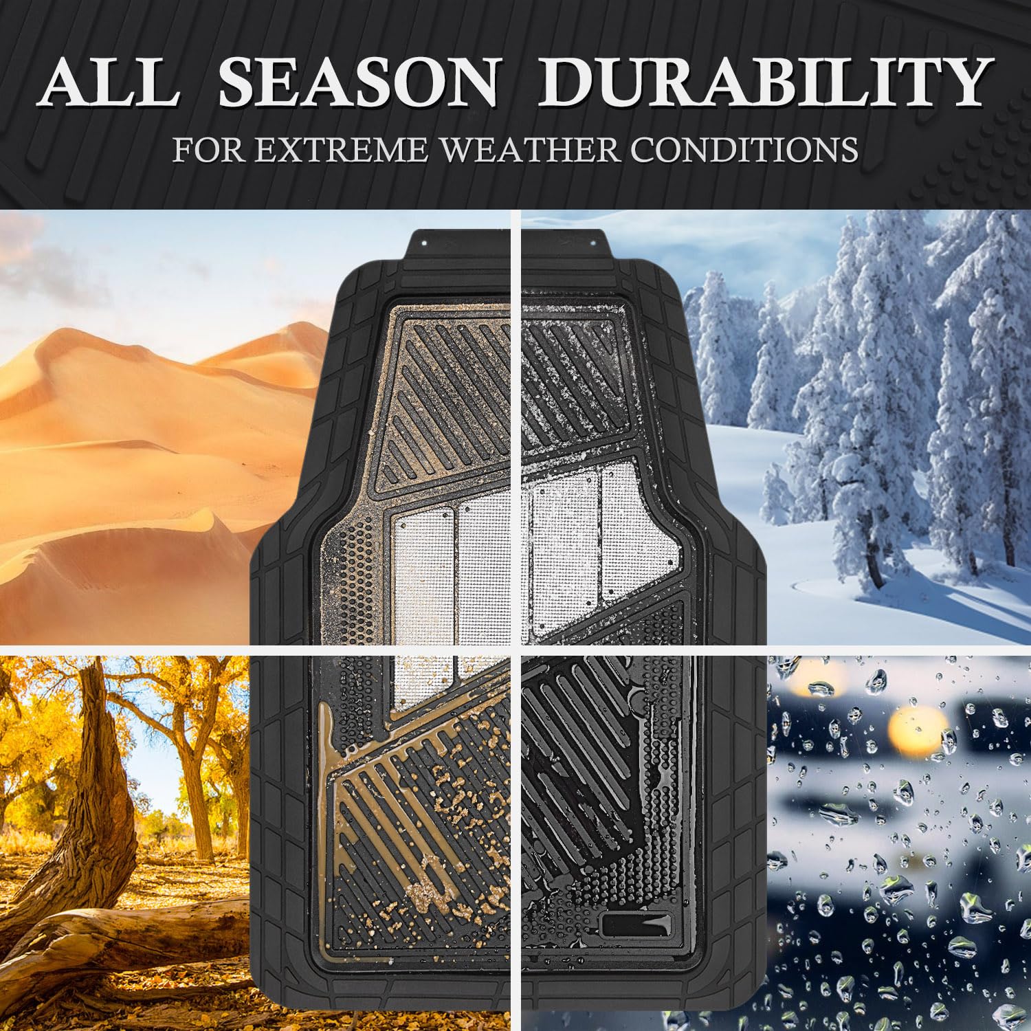 CAR PASS Heavy Duty Rubber Floor Mats 4-Piece Bling Car Mats Full Set - Universal Waterproof Floor Mats for Car SUV Truck, Durab