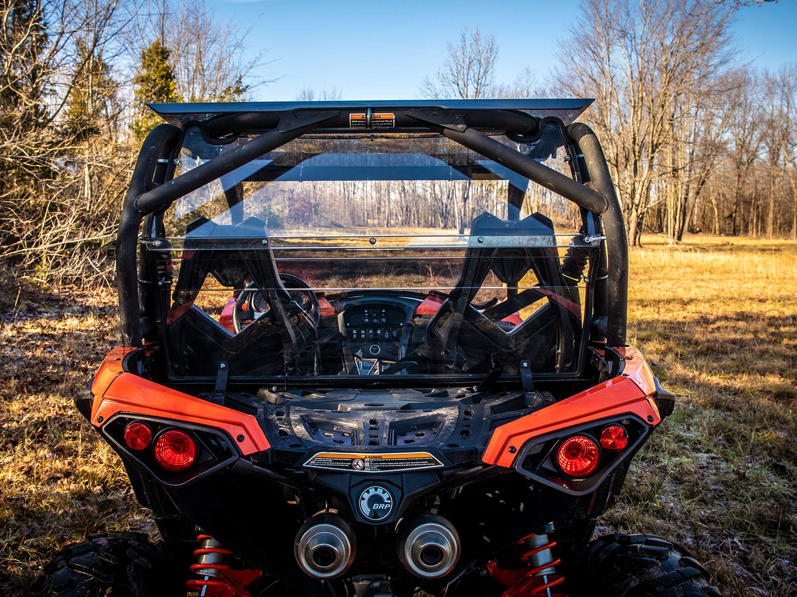 SuperATV Rear Windshield for 2013-2018 Can Am Maverick | Made of 1/4 Clear Standard Polycarbonate   250x Stronger Than Glass and