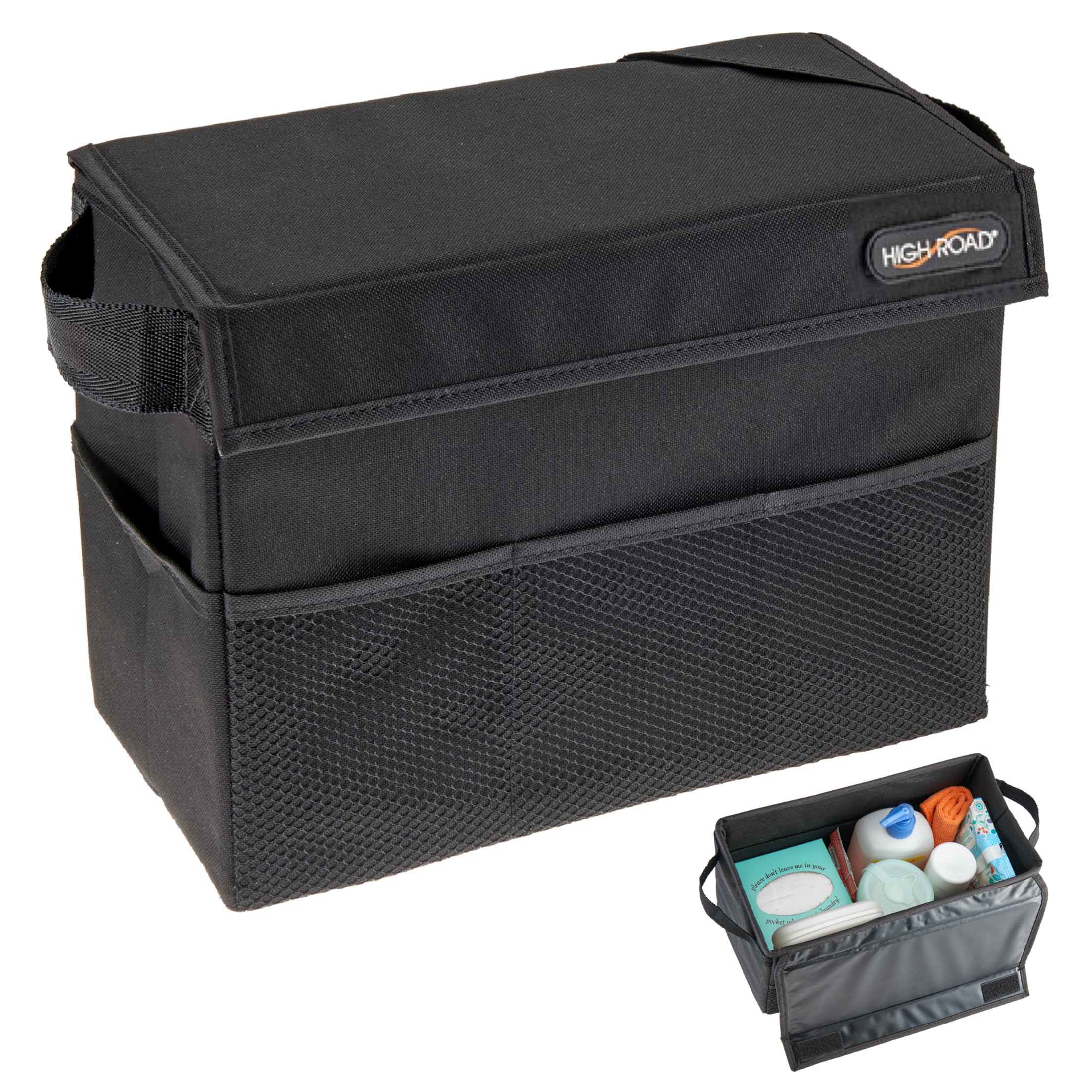 High Road Car Storage Organizer with Lid, Multipurpose Back or Front Seat Auto Console or Trunk Organizer, Univeral Fit in All Vehicles