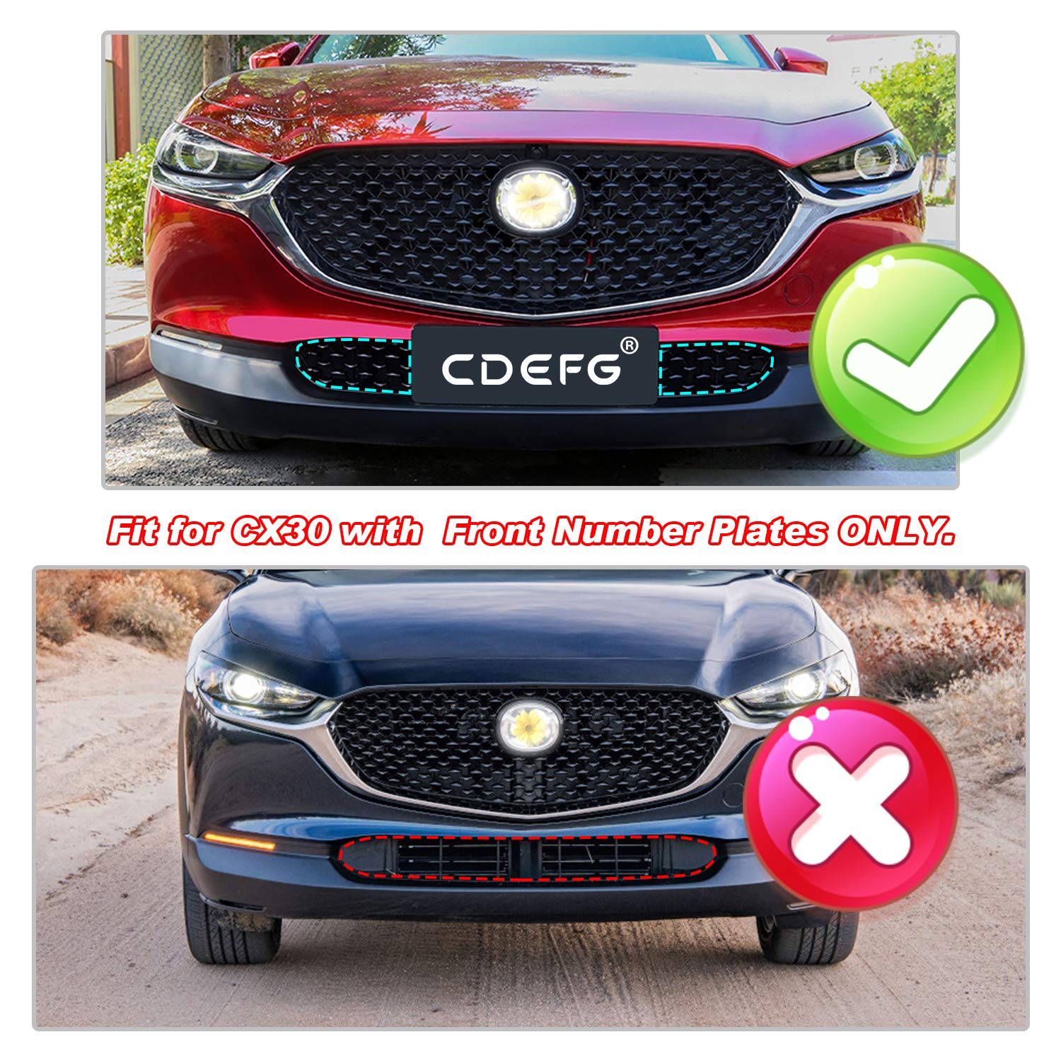 Cdefg Cx30 Front Grill Mesh Inserts Trims Front Grille Guard For 2019 2020 2021 2022 2023 Mazda Cx-30 Car Exterior Accessories Abs Material(2Pcs) (320Mm For Cx30 Preferred Grilles)