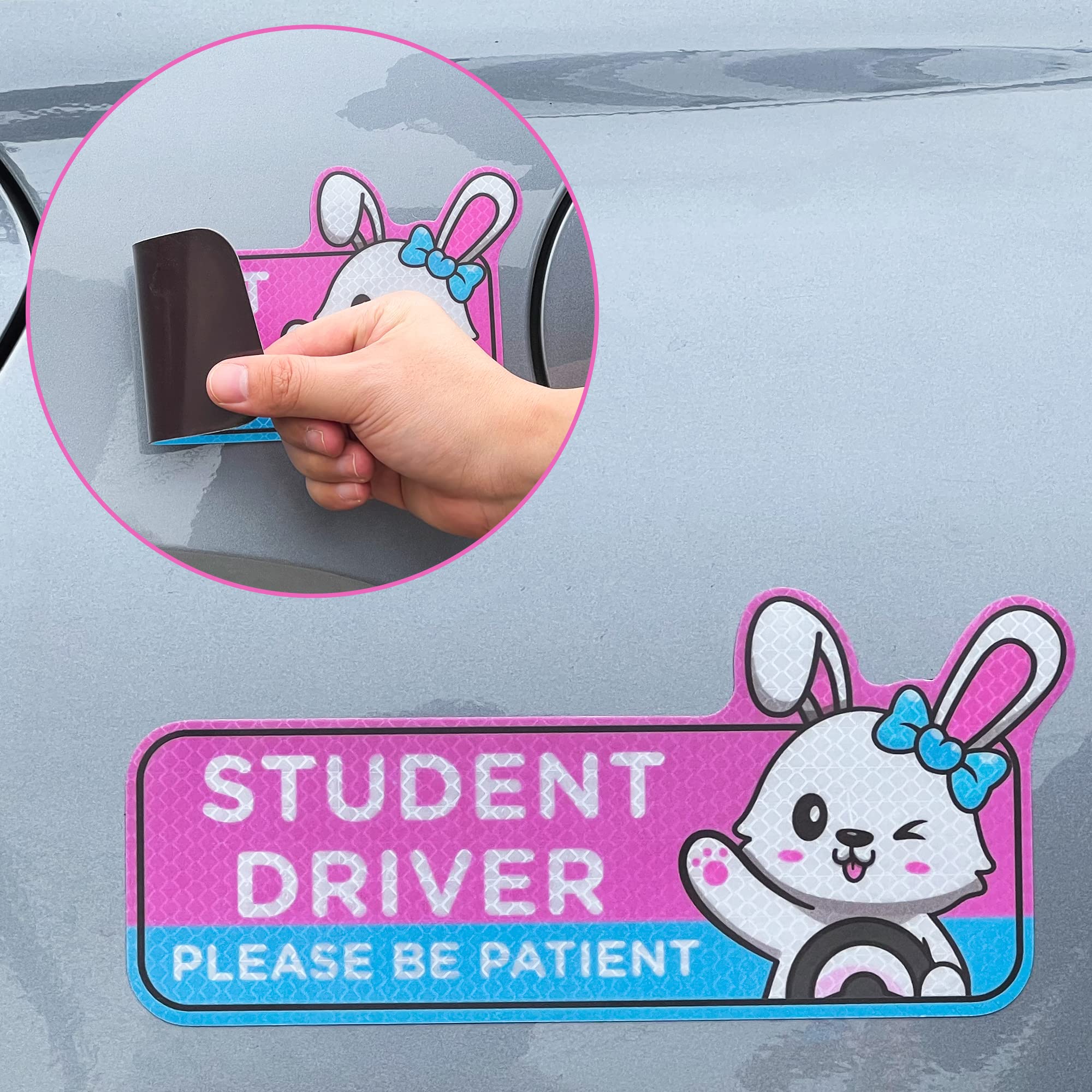 W1Cwey 4Pcs Cartoon Rabbit Student Driver Car Magnet, Cute New Driver Sign For Car Cartoon Reflective Student Driver Car Magnet Sticker Gift For Teen Girls Reusable Car Bumper Safety Sign