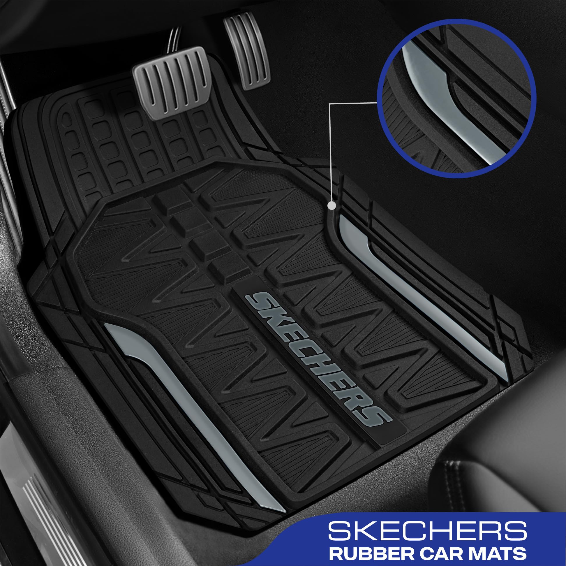 Skechers Car Floor Mats,Heavy Duty Rubber Car Mats Full Set,All Weather Floor Mats,Waterproof Trim to Fit Universal Floor Liner