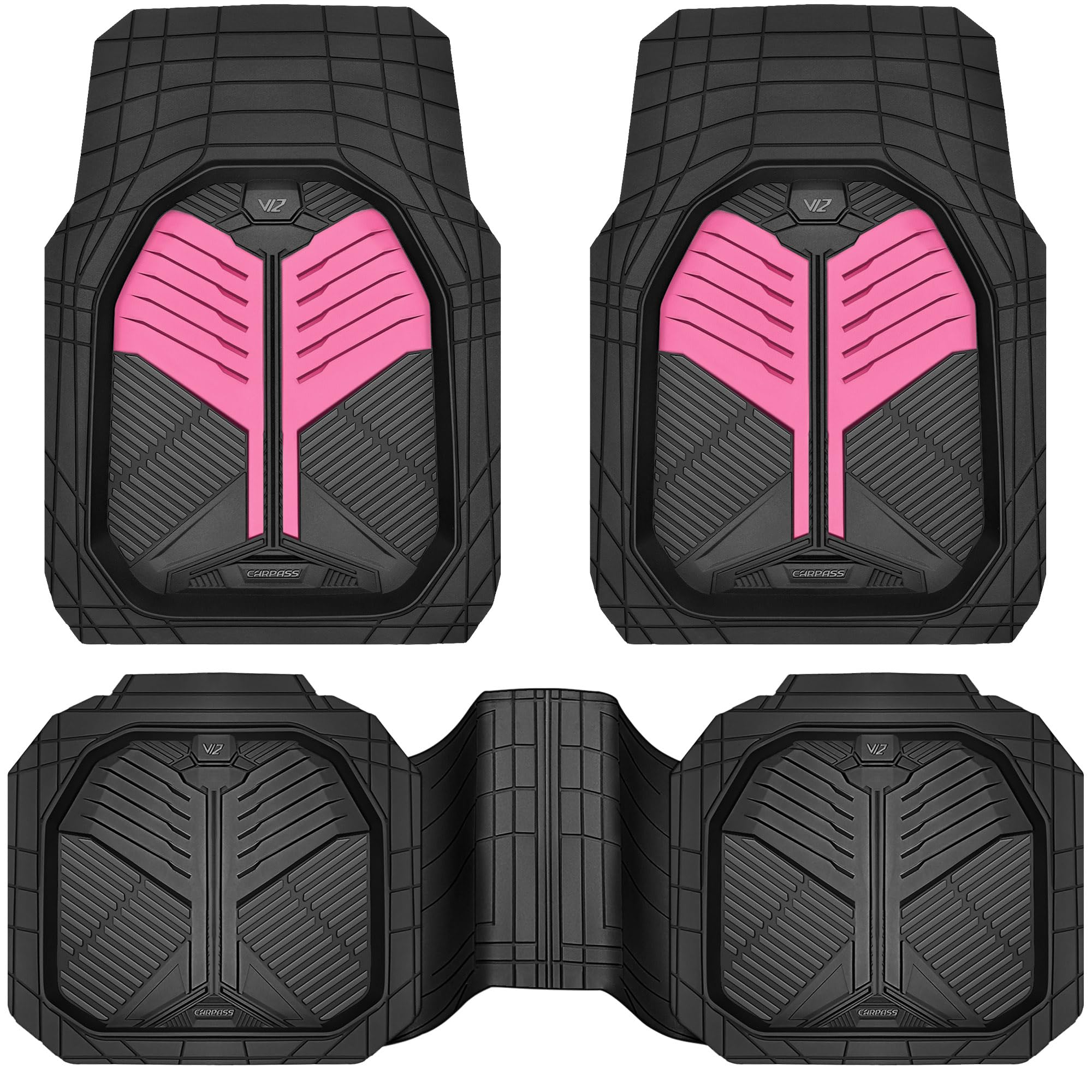 Car Pass Heavy Duty Rubber Car Mats, Deep Dish Car Floor Mats All Weather, Car Mats Full Set 3-Piece Trim To Fit For Sedans Suvs
