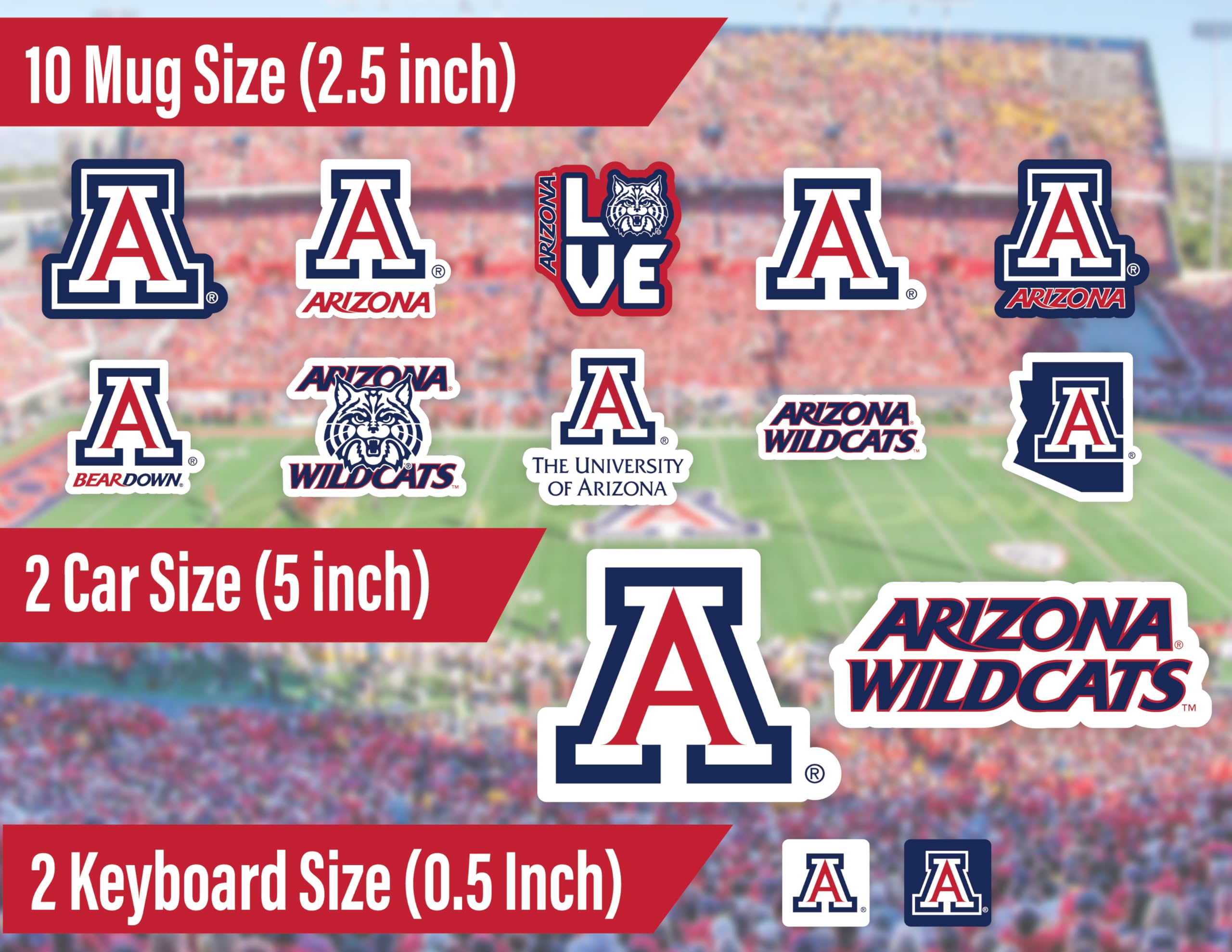 Arizona Wildcats Stickers (14 Piece) University Of Arizona Gifts For Men Football Fans For Car Laptop Water Bottle + 2 Large Ari