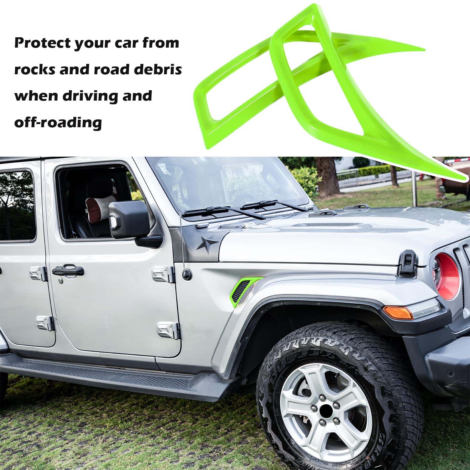 Bonbo 2Pcs Exterior Accessories Wheel Eyebrow Side Air Conditioning Vent Outlet Cover Trim For Jeep Wrangler Jl Jlu Sports Sahara Freedom Rubicon Unlimited Gladiator Jt 2018-2023 (Green)