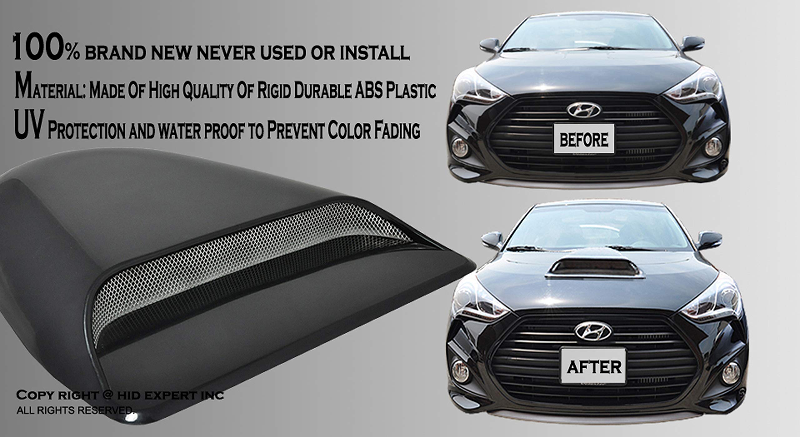 Icbeamer Black Hood Scoop Aero Dynamic Speed Racer Waterproof Flow W/ 3M Tape No Drill Universal Fit For Auto Vehicle