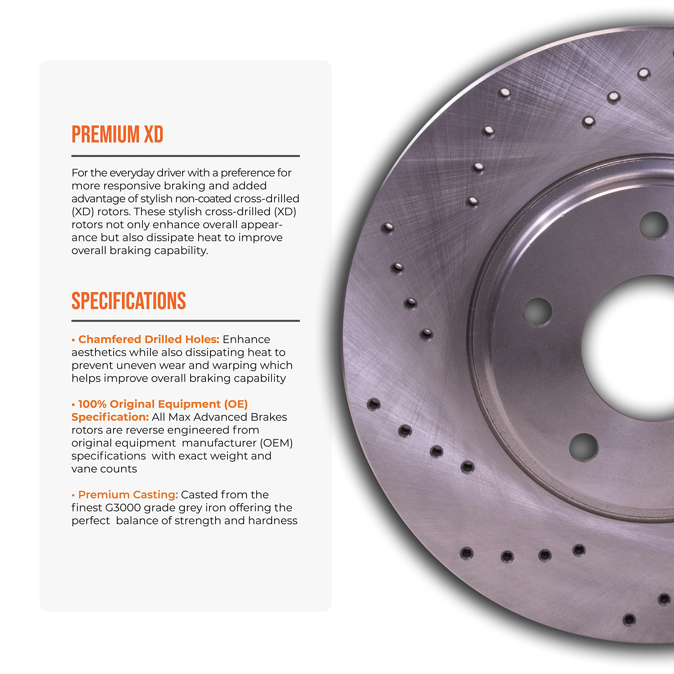 Max Advanced Brakes Front Brake Kit For 2009-2012 2013 2014-2019 Toyota Corolla Matrix Pontiac Vibe Scion Xd Replacement Cross Drilled Disc Brake Rotors And Ceramic Brake Pads