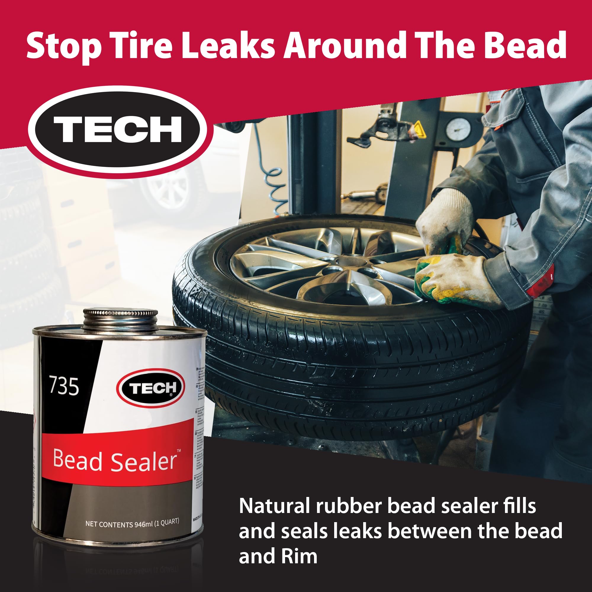 Tech Natural Rubber Sealer - Stops Leaks Between Rim And Edge, Fills Gaps For Old Or New Wheels, Compatible With Tubeless Sealan