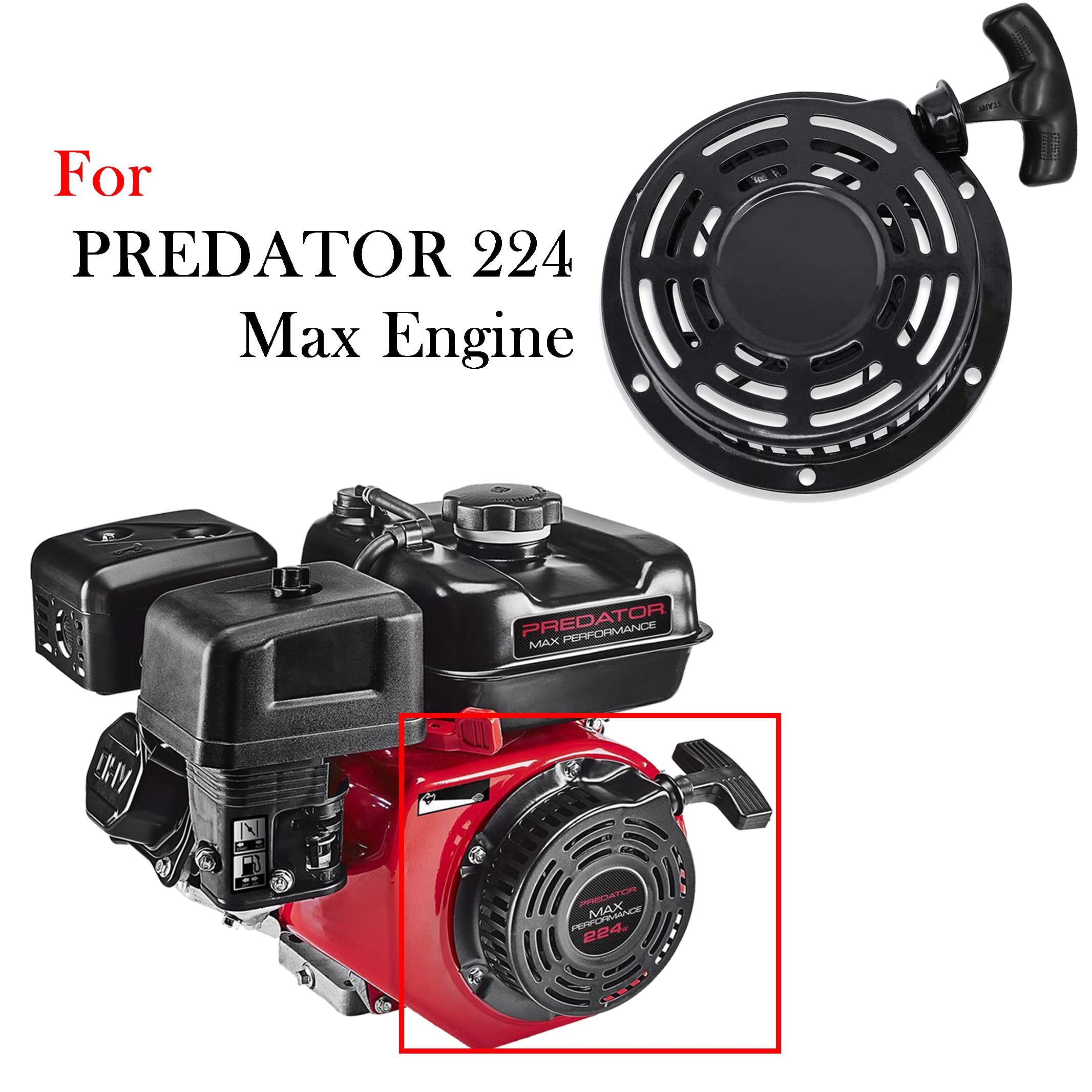 Jmchstore Pull Start Recoil Starter Assembly For Predator 224 Max Performance Engine 6.6 Hp (224Cc) Ohv Replacement Parts W/New Pull Cord & Handle, Mini Bike, Go Kart
