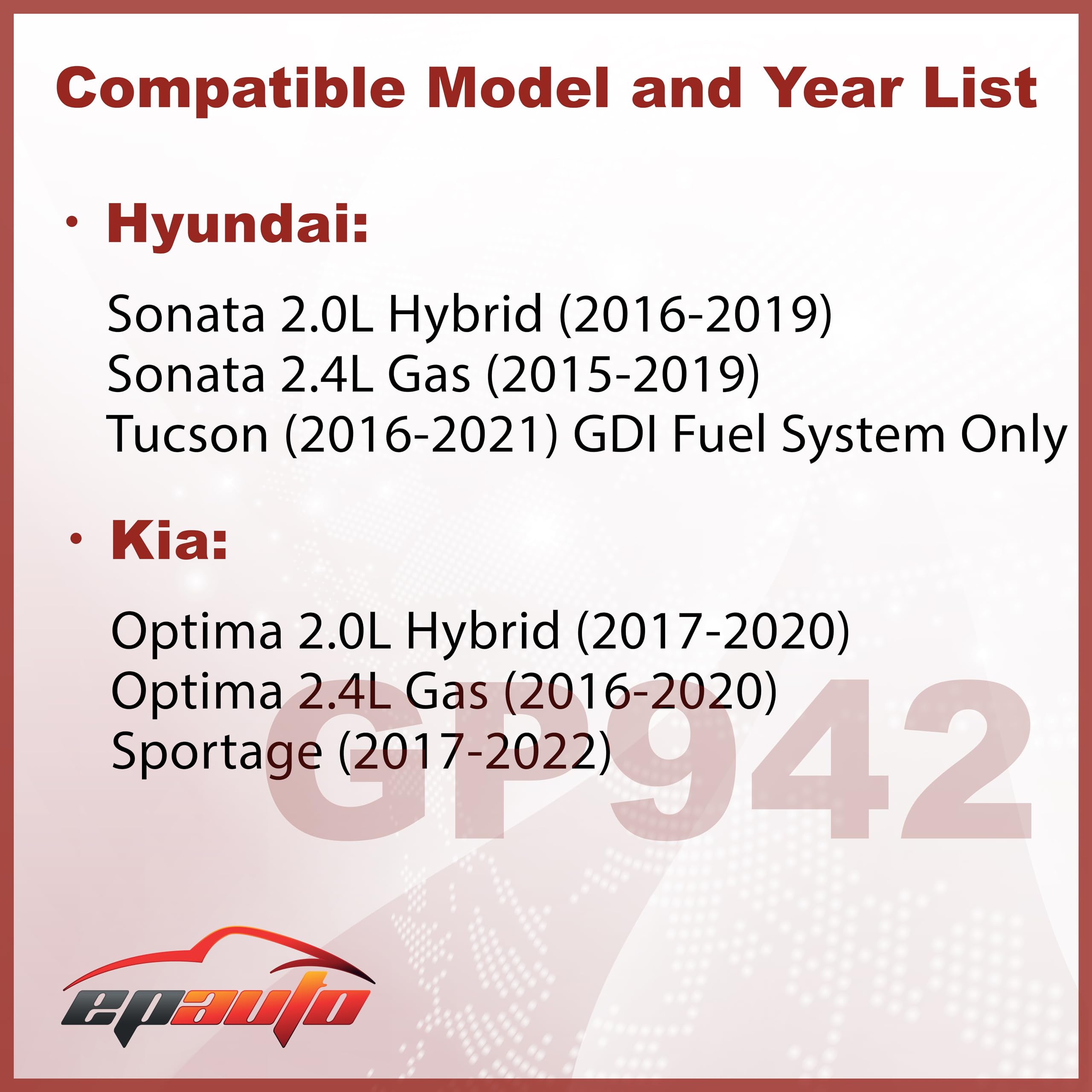 EPAuto GP942 (CA11942) Replacement for Hyundai Panel Air Filter for Sonata 2.0L Hybrid (2016-2019), Sonata 2.4L Gas (2015-2019),