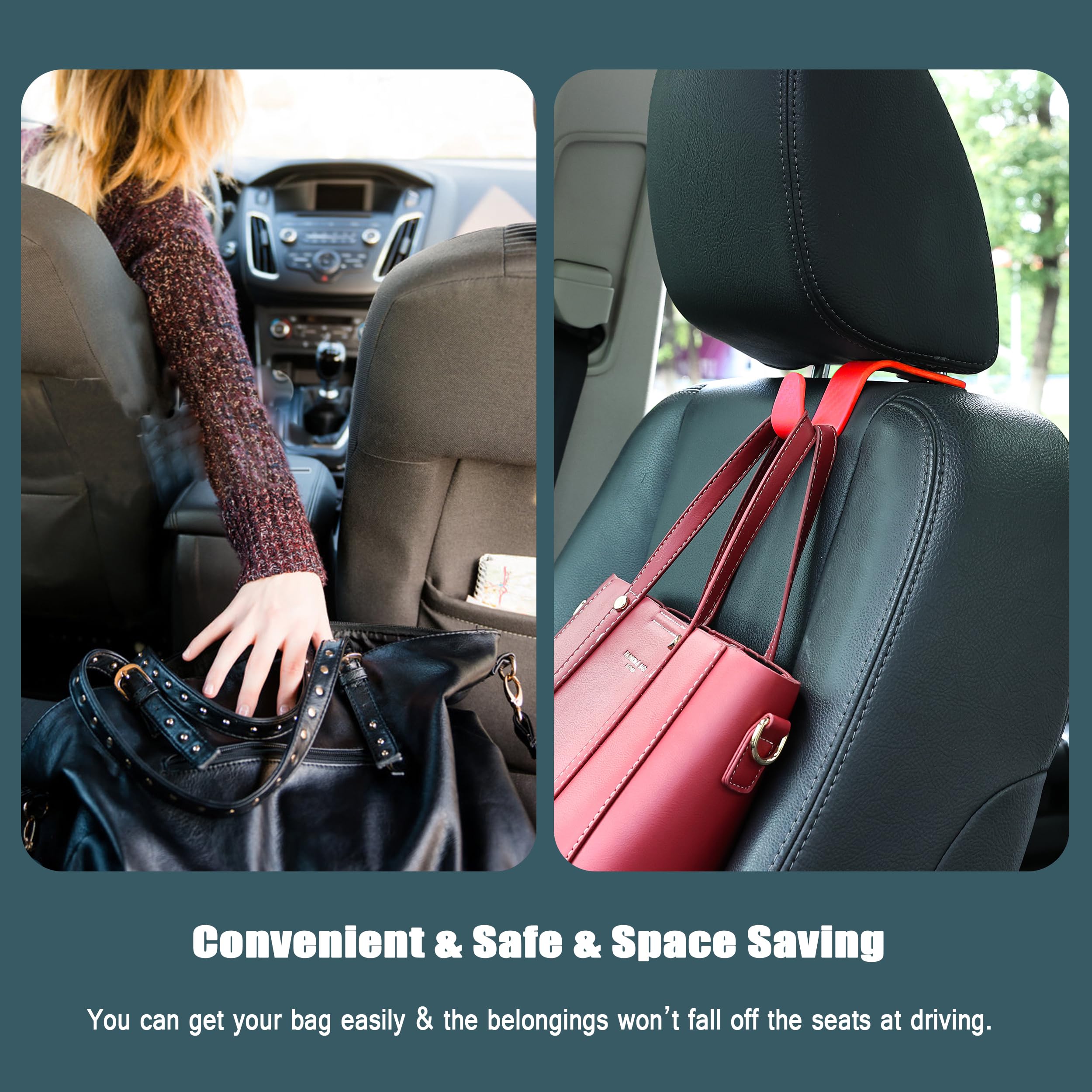 Amooca Car Seat Headrest Hook 4 Pack Hanger Storage Organizer Universal For Handbag Purse Coat Universal Fit Vehicle Car Red Che