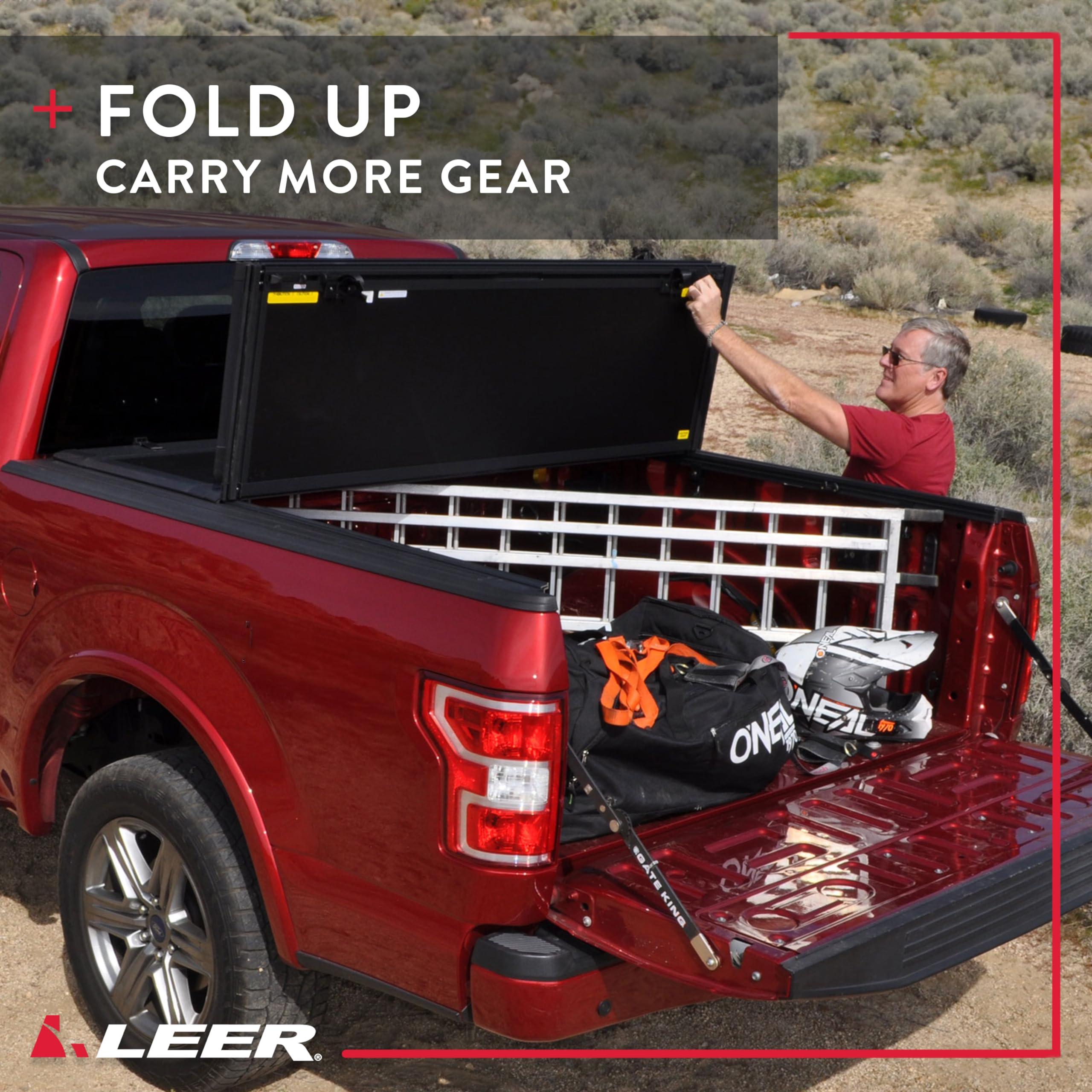 Leer Hf350M Tri-Folding Truck Bed Tonneau Cover, Fits Toyota Tacoma Double Cab With Deck Rail System, Years 2016-2023, 5'2'' Tru