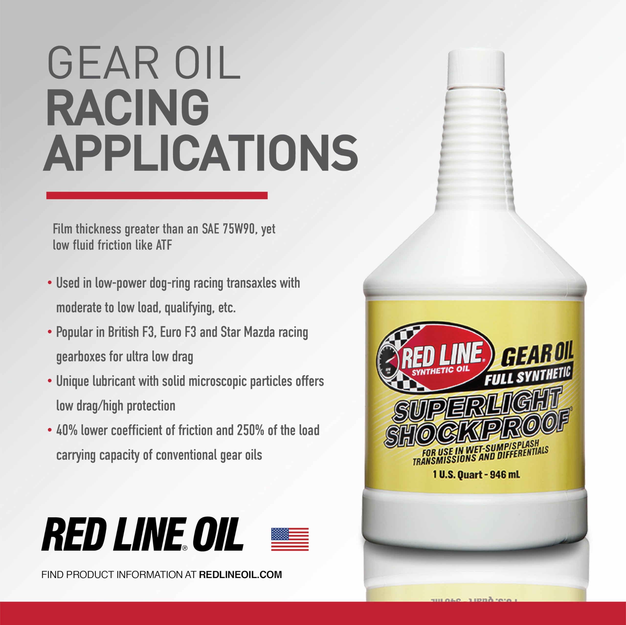 Red Line 58504 75W90 Full Synthetic Superlight Shockproof Gear Oil - 1 Quart