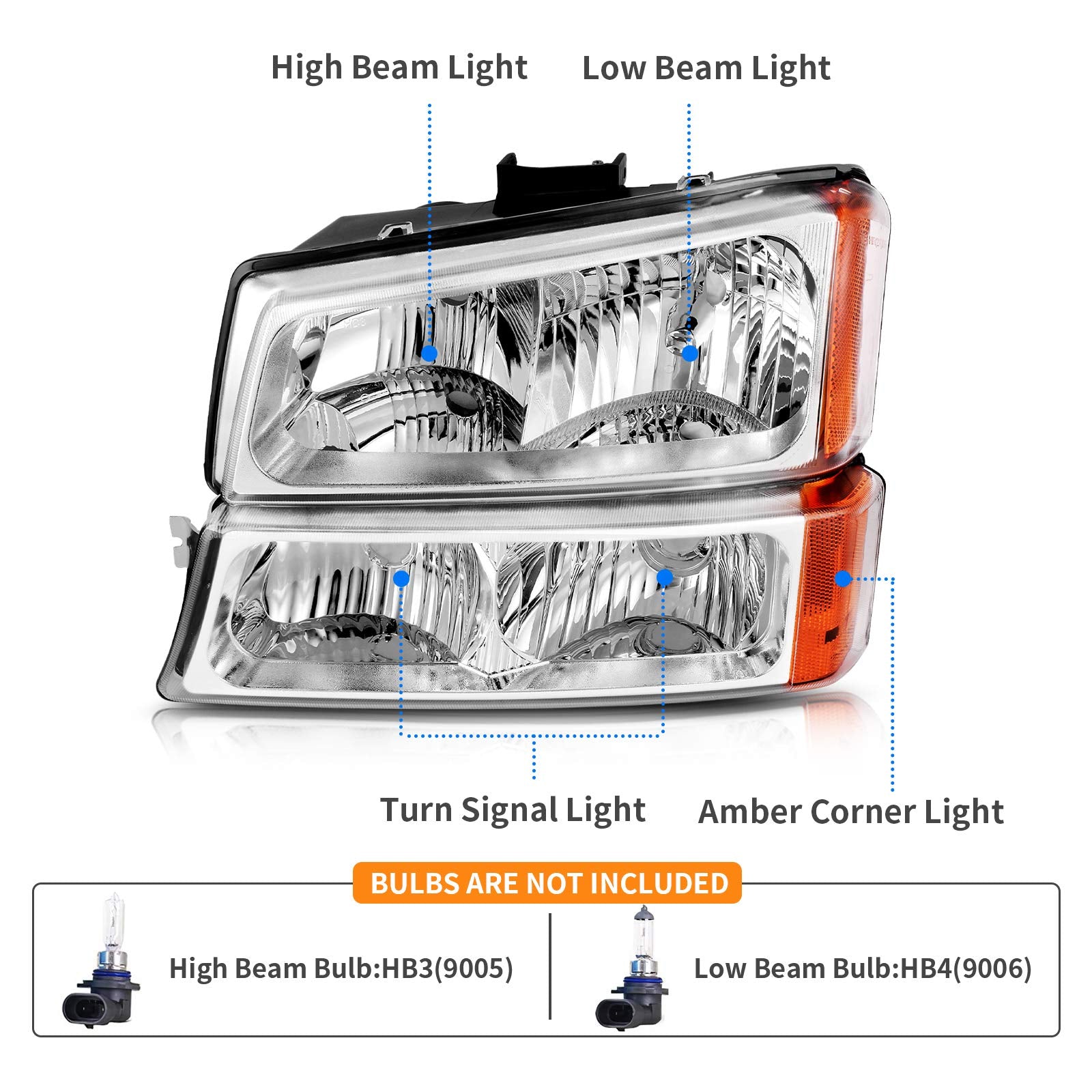 Dwvo Headlights Assembly Compatible With 2003-2007 Chevy Avalanche Silverado 1500 1500Hd 2500 2500Hd 3500 Classic Chevrolet Pick