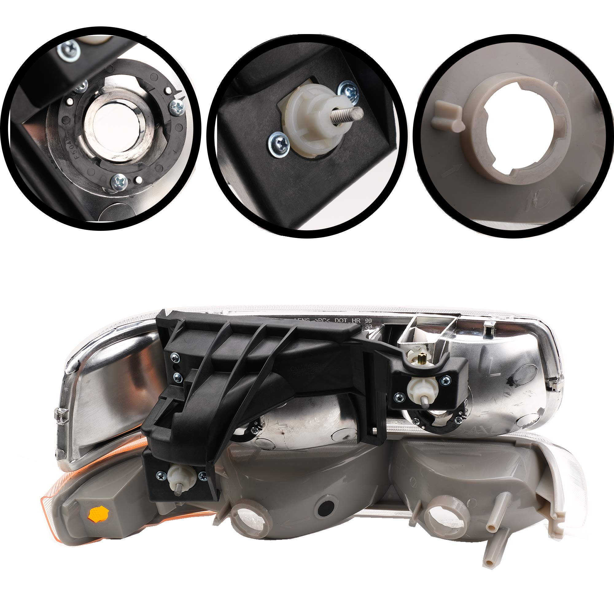 A&P 4Pcs Headlight Assembly Chrome Housing Clear Lens For Chevy 00-06 Tahoe Suburban 1500 2500/99-02 Silverado 1500 2500/01-02 Silverado 1500Hd 2500Hd 3500