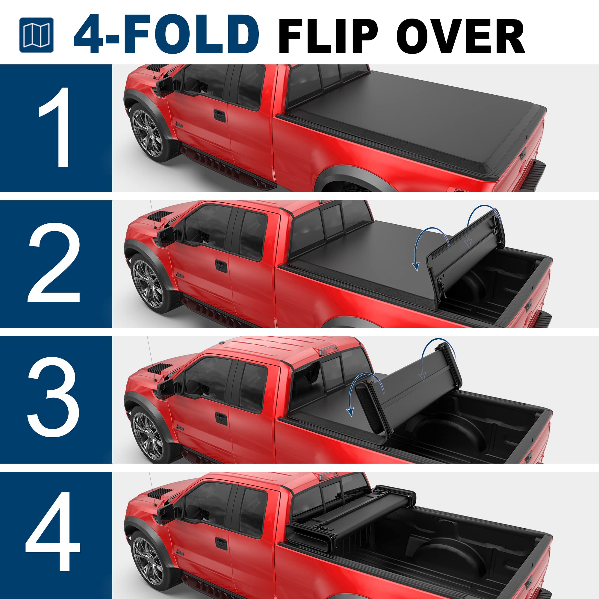 Mostplus Quad Fold Soft Folding Truck Tonneau Cover Compatible For 2004 2005 2006 2007 2008 Ford F150 F-150 (Excl. 2004 Heritage