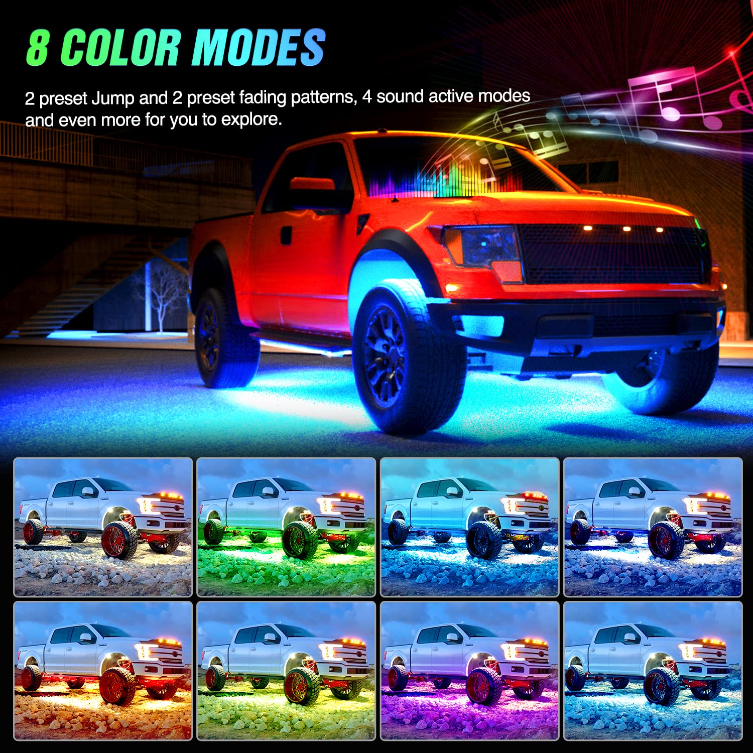 Nilight 6Pcs Car Underglow Neon Accent Strip Lights 300 Leds Rgb Multi Color Diy Sound Active Function Music Mode With App Contr