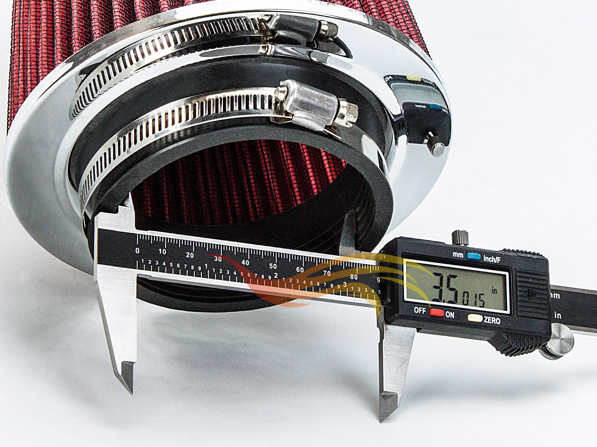 RED 3.5'' 89 mm Inlet Narrow Cold Air Cone Replacement Performance Washable Clamp-On Dry Air Filter